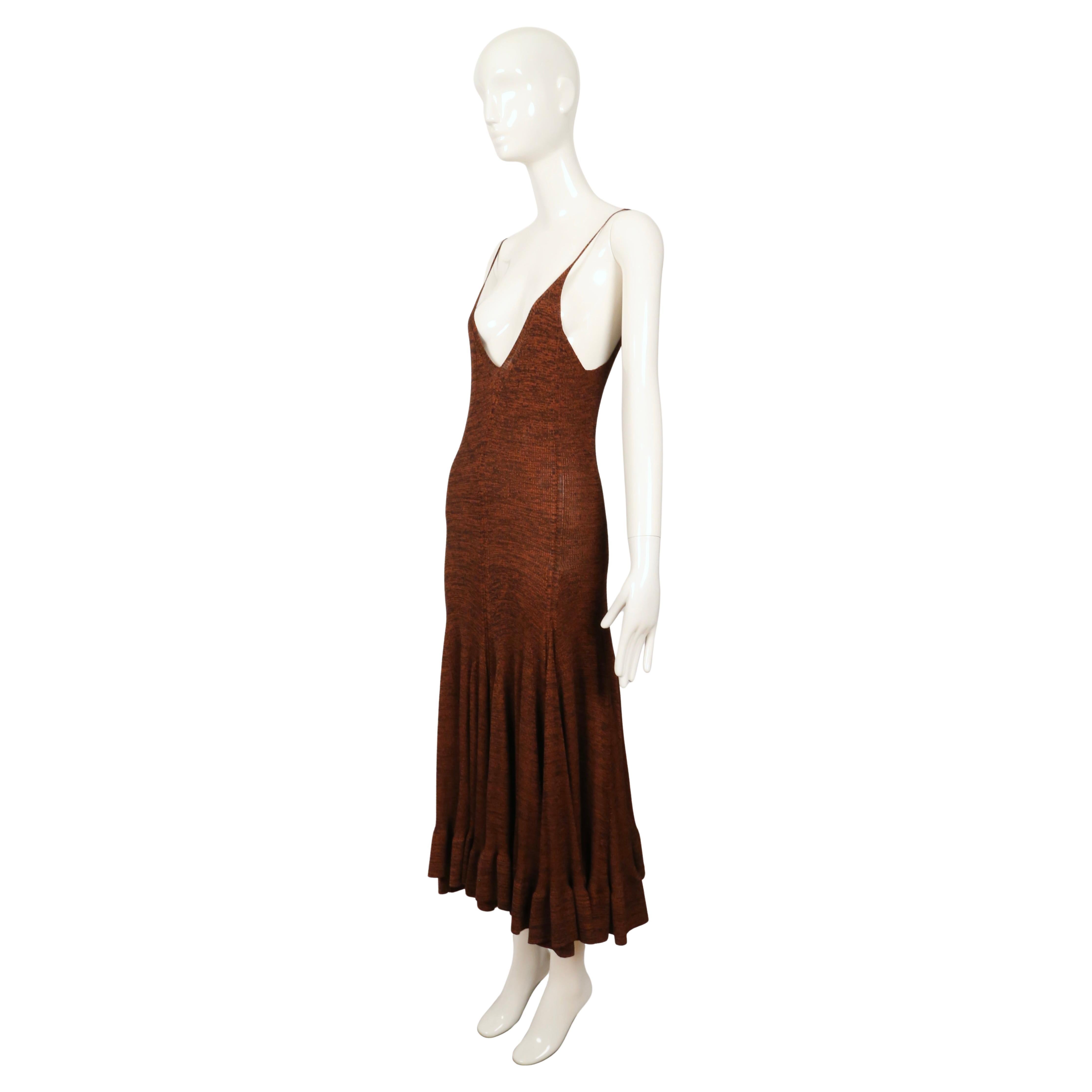 2015 Celine By Phoebe Philo Vestido de punto canela y negro con dobladillo de volantes en Bueno estado para la venta en San Fransisco, CA