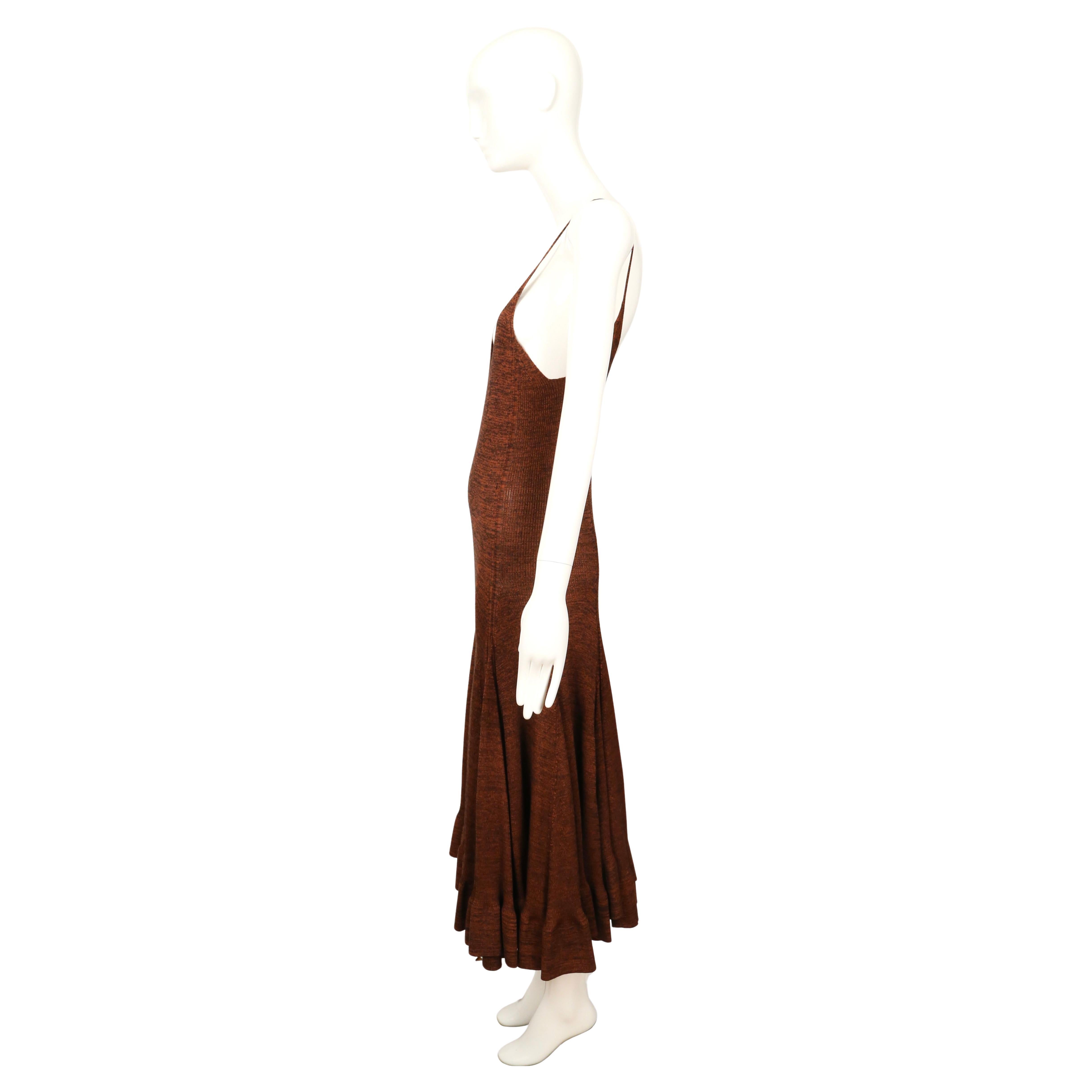 Femenino o masculino 2015 Celine By Phoebe Philo Vestido de punto canela y negro con dobladillo de volantes en venta