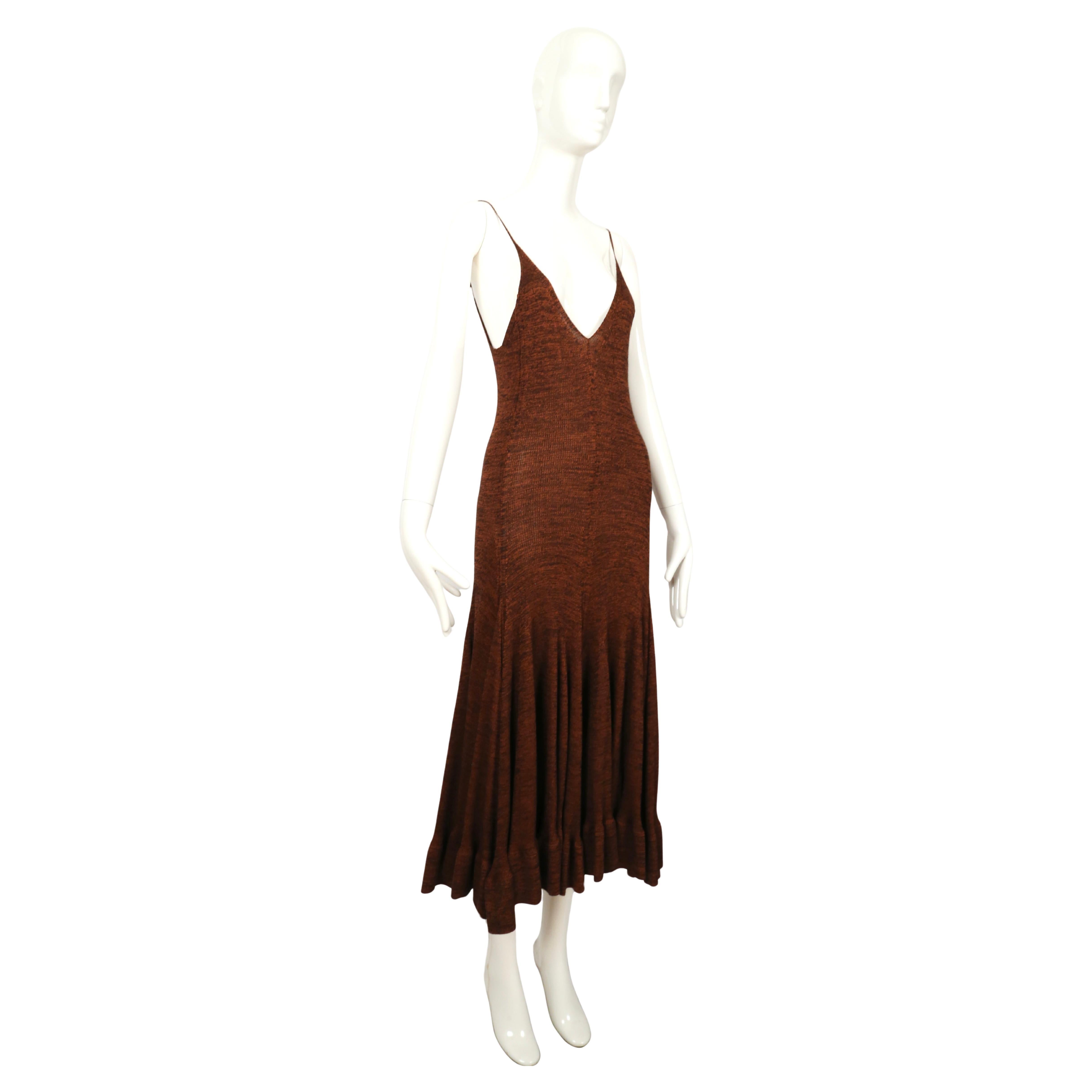 2015 Celine By Phoebe Philo Vestido de punto canela y negro con dobladillo de volantes en venta 2