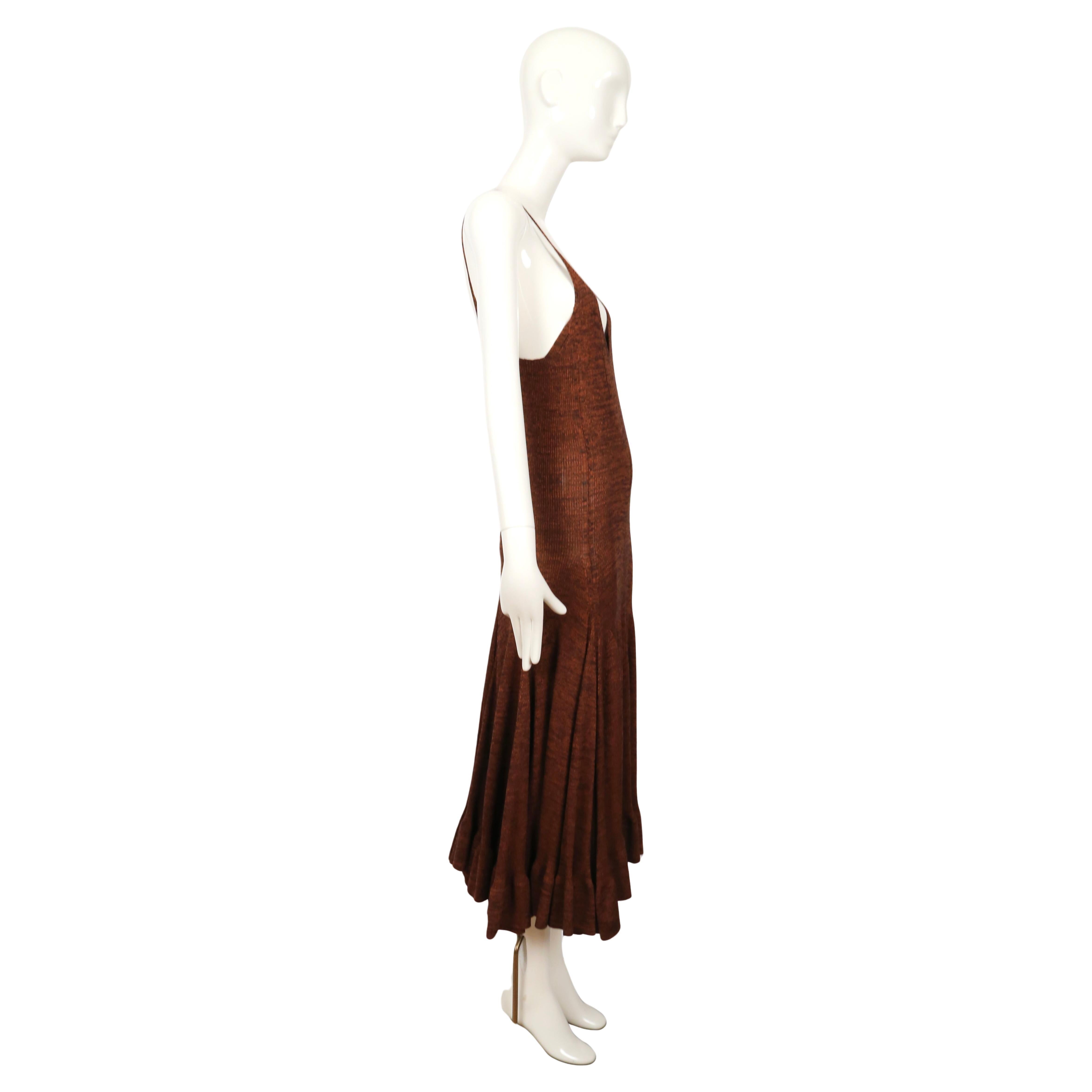 2015 Celine By Phoebe Philo Vestido de punto canela y negro con dobladillo de volantes en venta 3