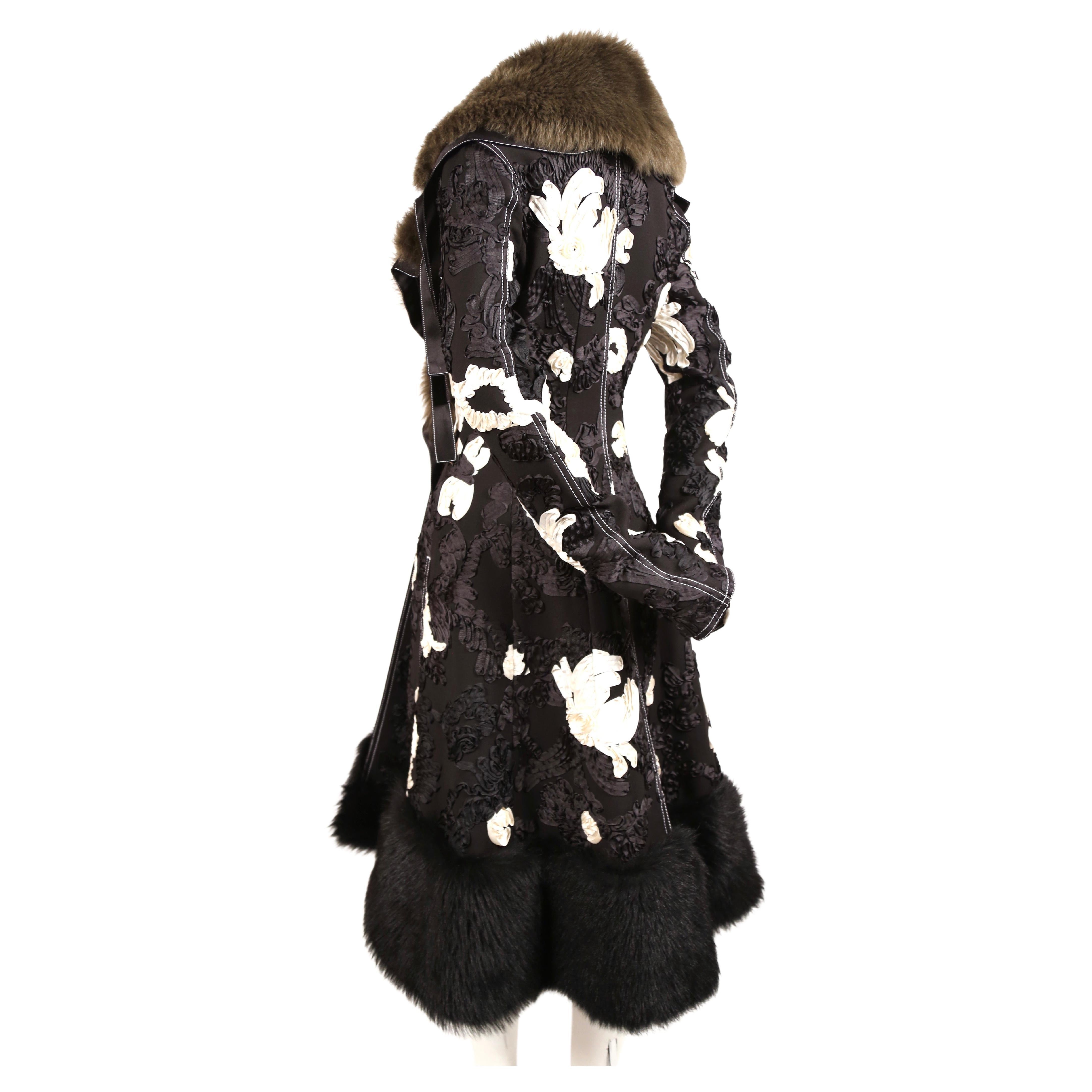 Black 2015 CELINE by PHOEBE PHILO Cornely Embroidered runway coat with fur trim For Sale