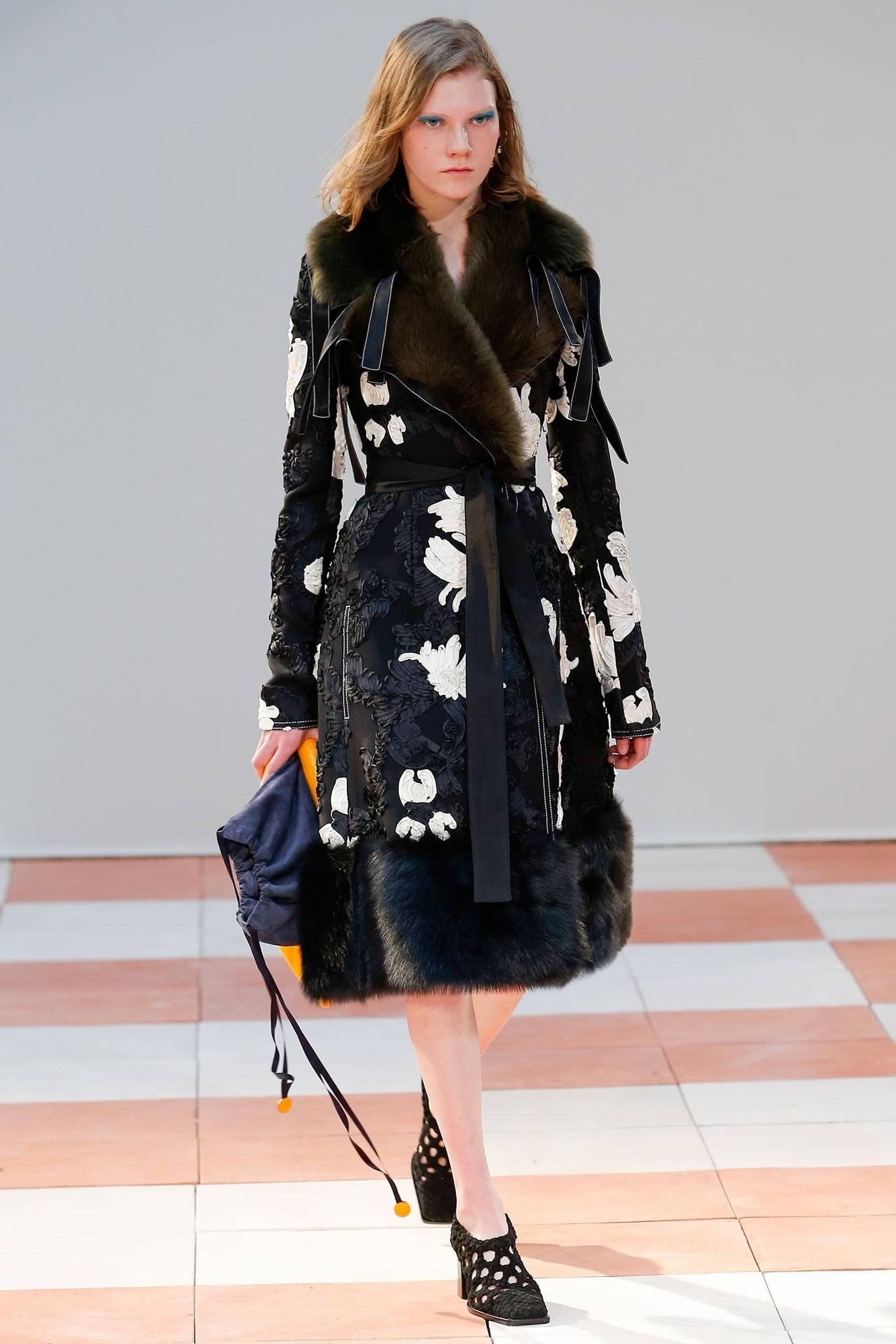 2015 CELINE by PHOEBE PHILO Cornely Embroidered runway coat with fur trim For Sale 1