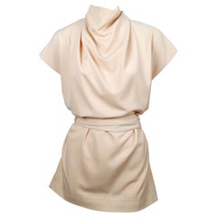 2015 CELINE by Phoebe Philo: top a tunica drappeggiato color crema con lacci lunghi