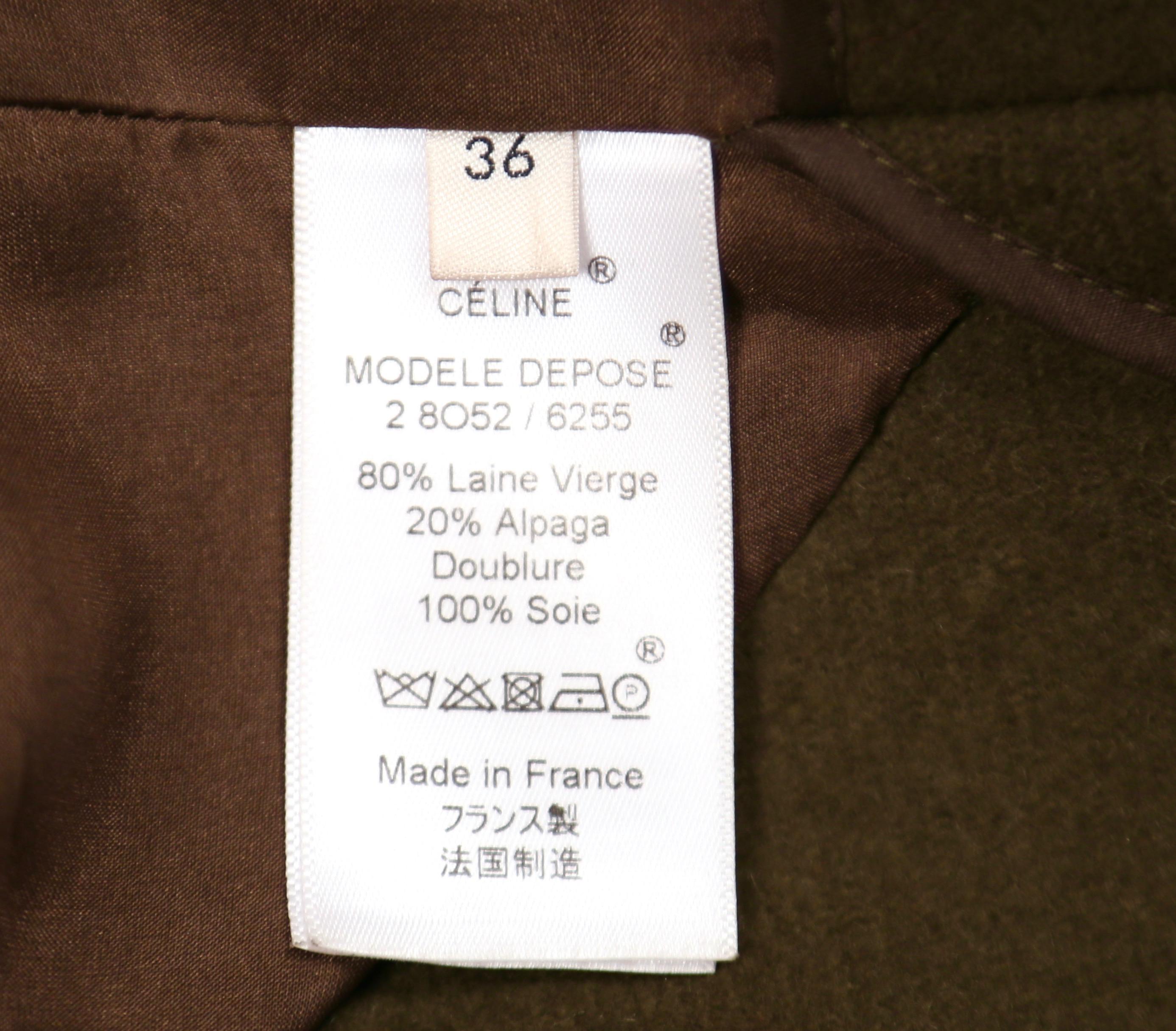2015 CELINE By Phoebe Philo Khaki Wool Coat With Open Closure For Sale 2
