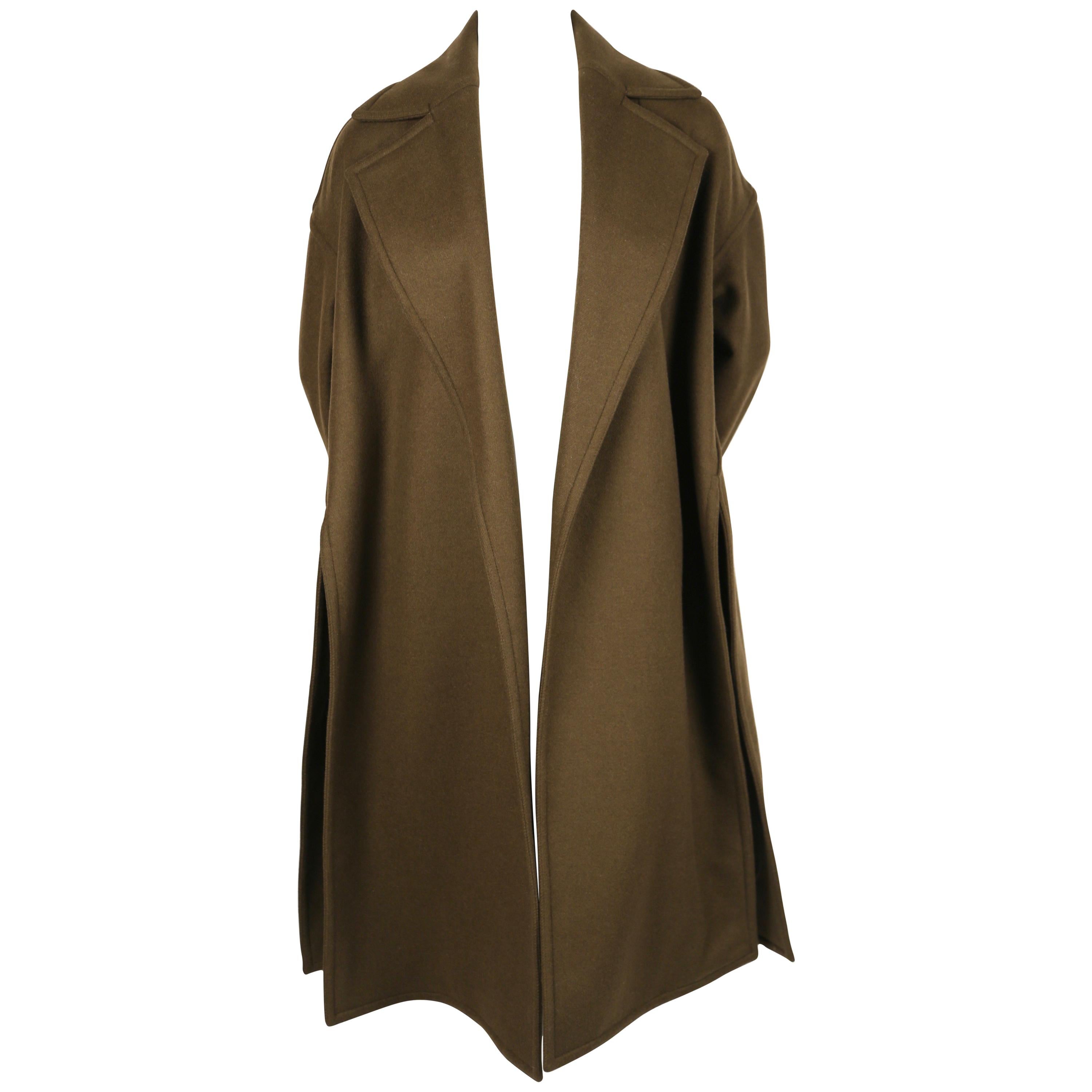 2015 CELINE By Phoebe Philo Khaki Wool Coat With Open Closure For Sale
