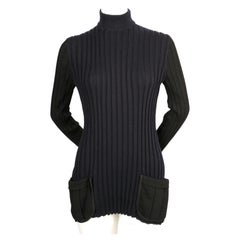2015 CELINE by PHOEBE PHILO navy & black ribbed sweater tunic with patch pockets