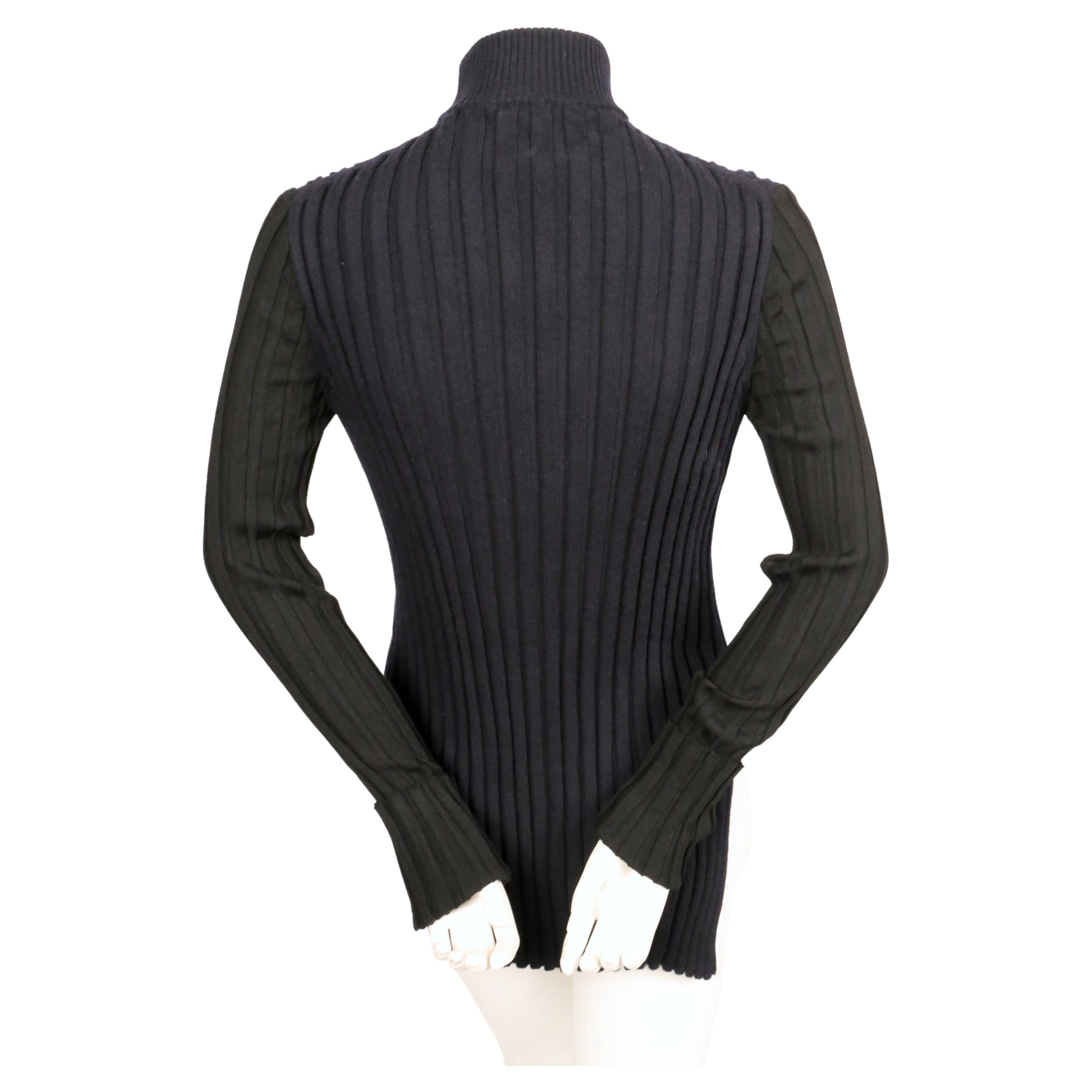 2015 CELINE by PHOEBE PHILO navy & black ribbed sweater tunic with patch pockets For Sale 2