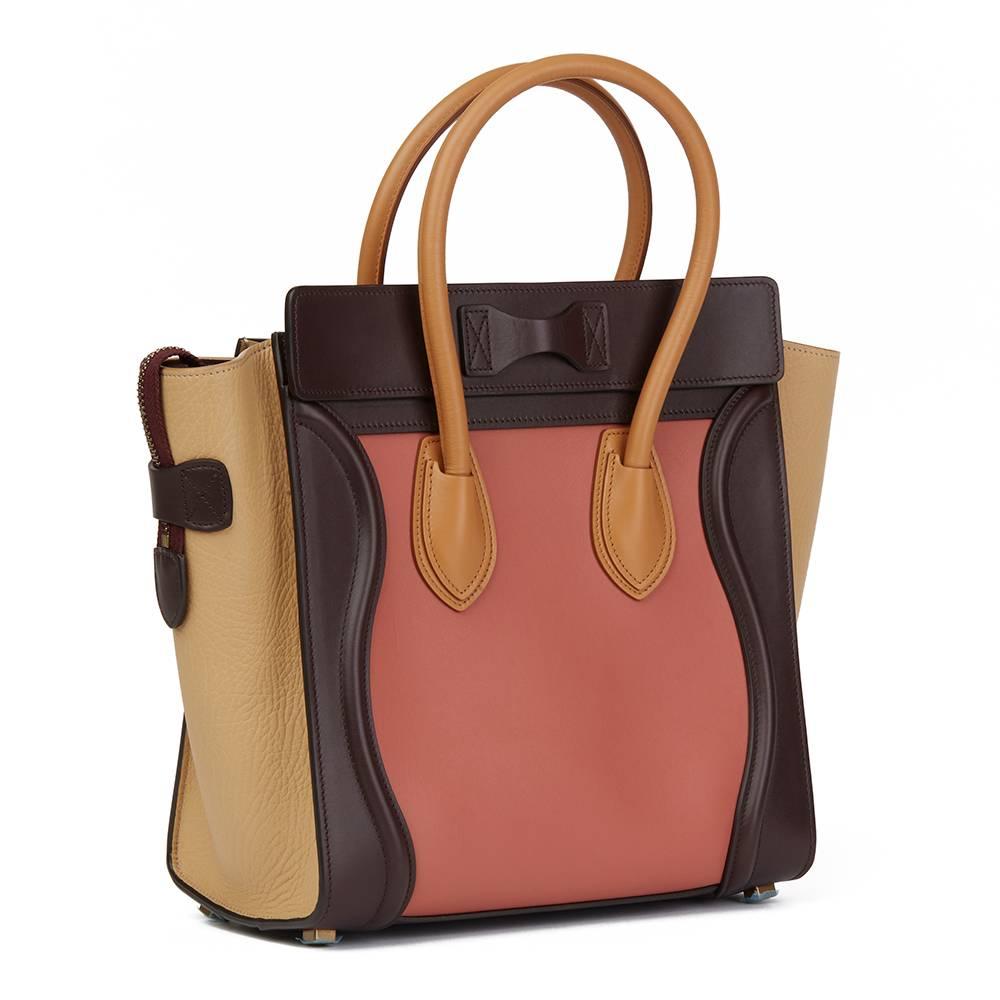 Brown 2015 Celine Terracotta Smooth & Elephant Calfskin Leather Micro Luggage Tote 