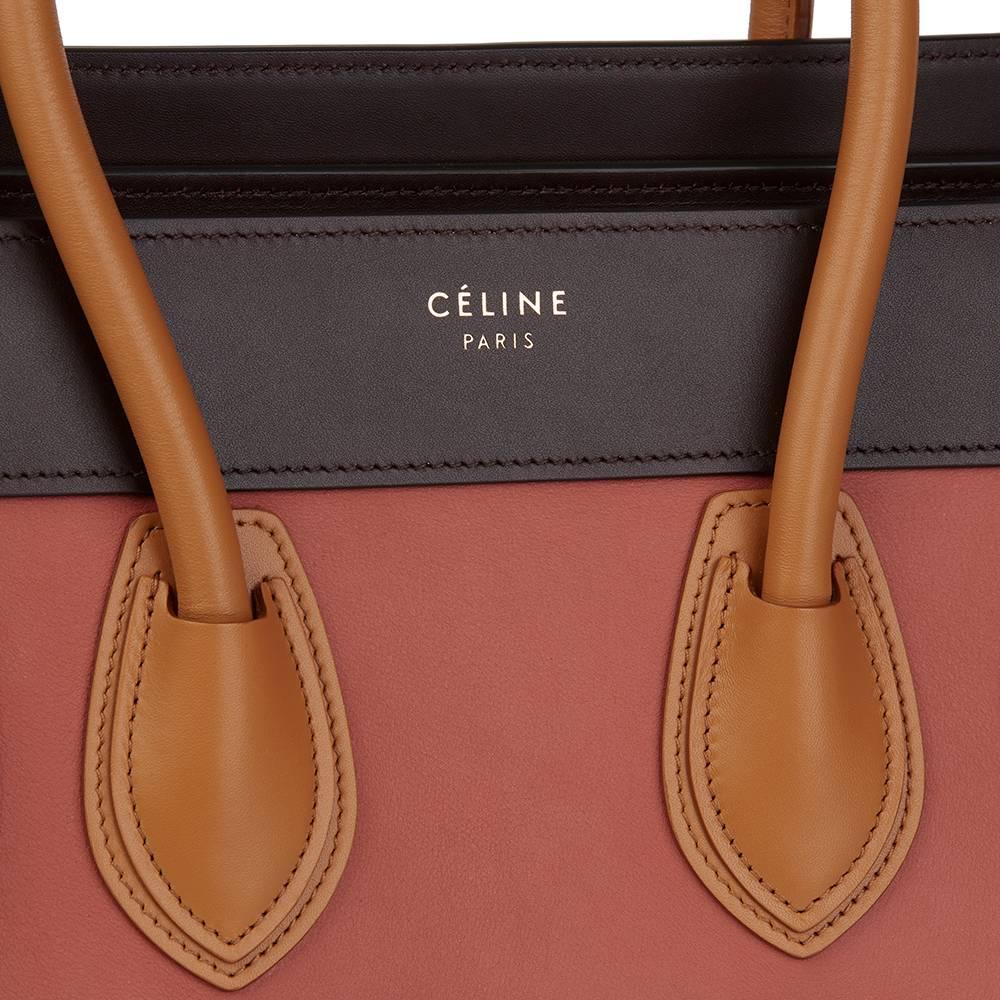 Women's 2015 Celine Terracotta Smooth & Elephant Calfskin Leather Micro Luggage Tote 