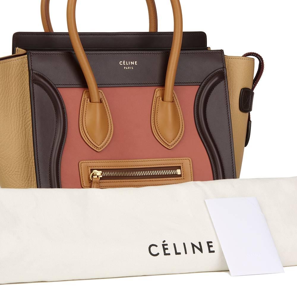 2015 Celine Terracotta Smooth & Elephant Calfskin Leather Micro Luggage Tote  4