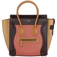 2015 Celine Terracotta Smooth & Elephant Calfskin Leather Micro Luggage Tote