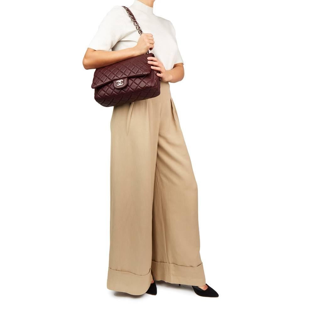 2015 Chanel Aubergine Quilted Calfskin Leather Jumbo Easy Carry Flap Bag 5