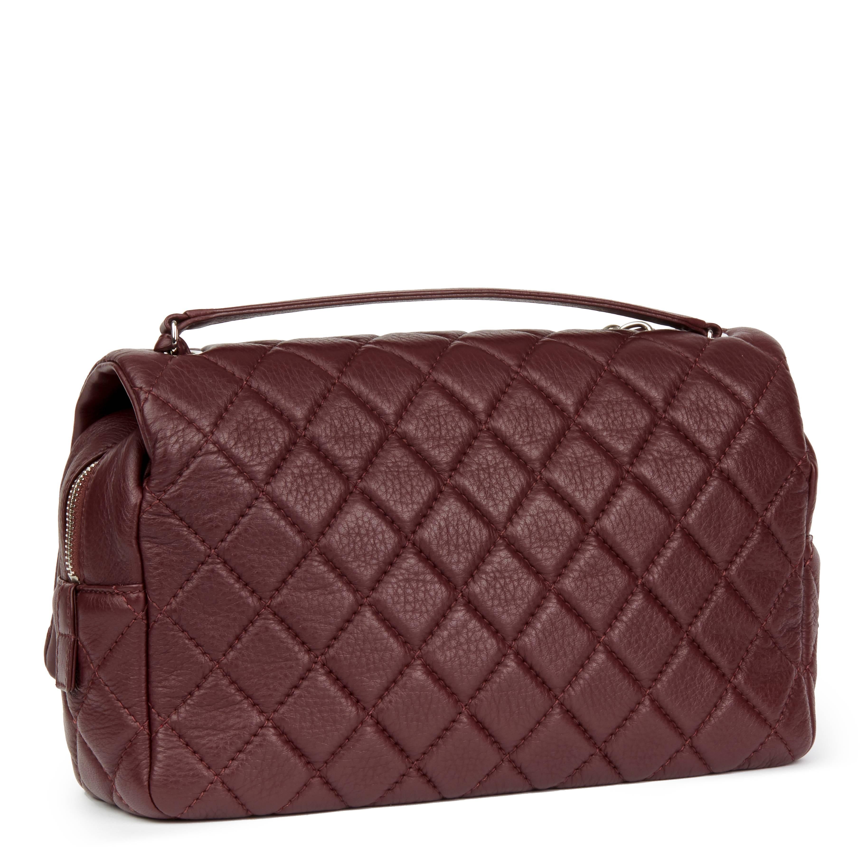 Black 2015 Chanel Aubergine Quilted Calfskin Leather Jumbo Easy Carry Flap Bag