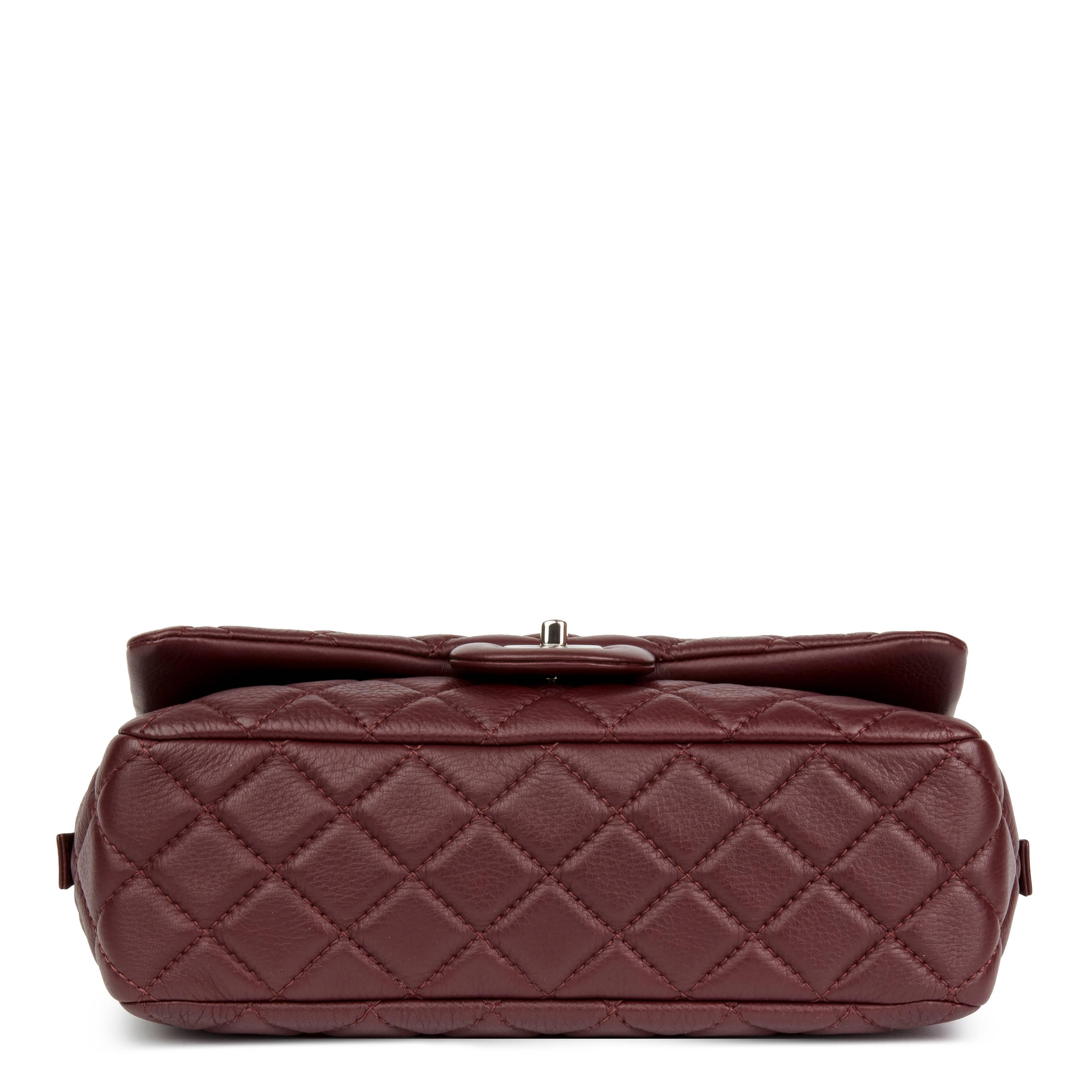 2015 Chanel Aubergine Quilted Calfskin Leather Jumbo Easy Carry Flap Bag In Excellent Condition In Bishop's Stortford, Hertfordshire