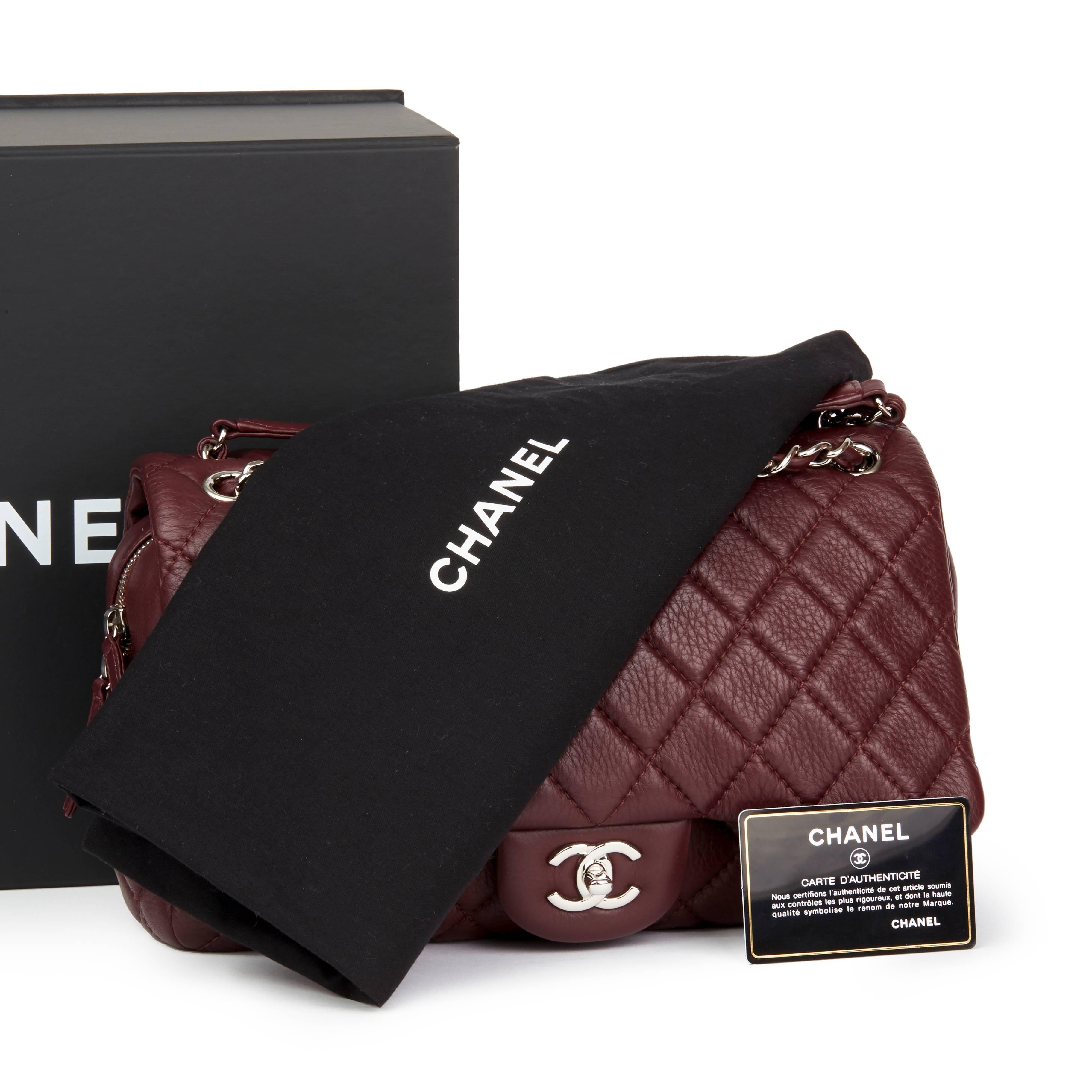 2015 Chanel Aubergine Quilted Calfskin Leather Jumbo Easy Carry Flap Bag 4