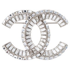 2015 Chanel Baguette Kristall CC Brosche Silber Tone Pin Pouch & Box Nachlass Signiert