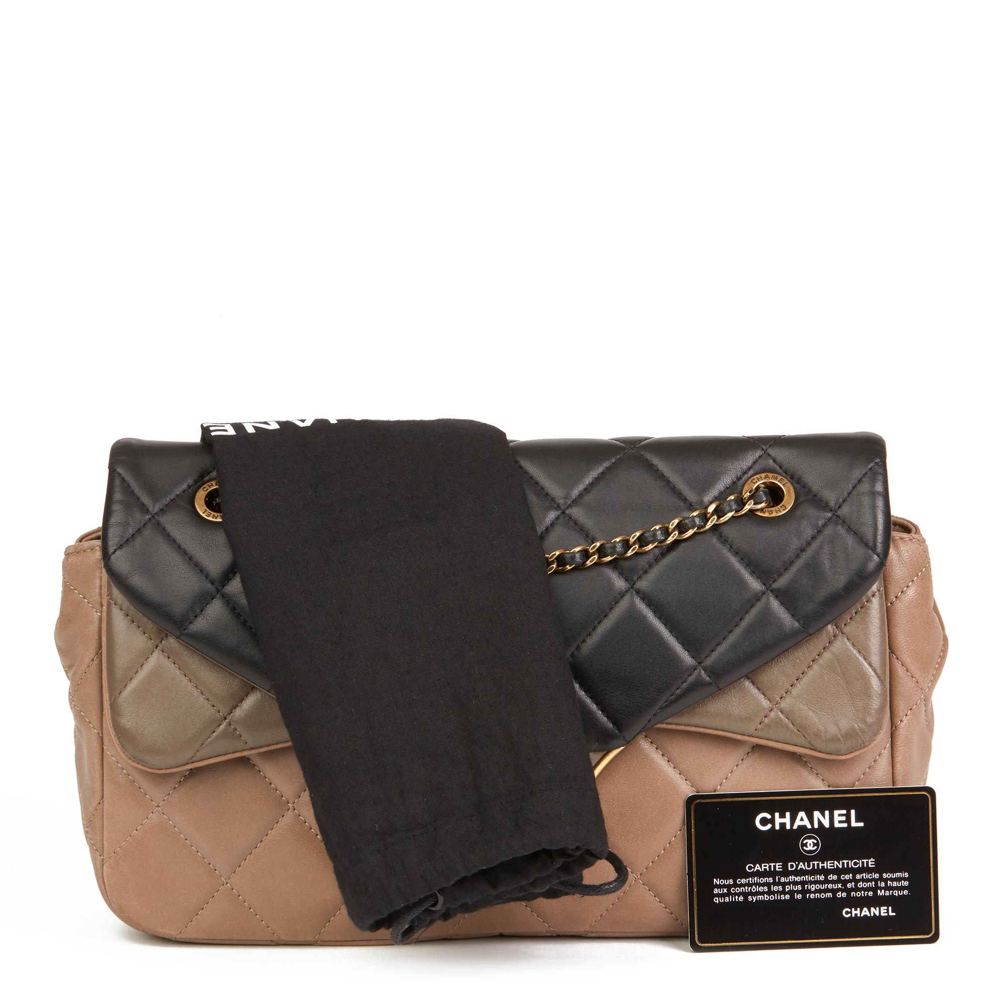 2015 Chanel Black, Brown & Taupe Lambskin Tri-Colour Double Flap Bag 3