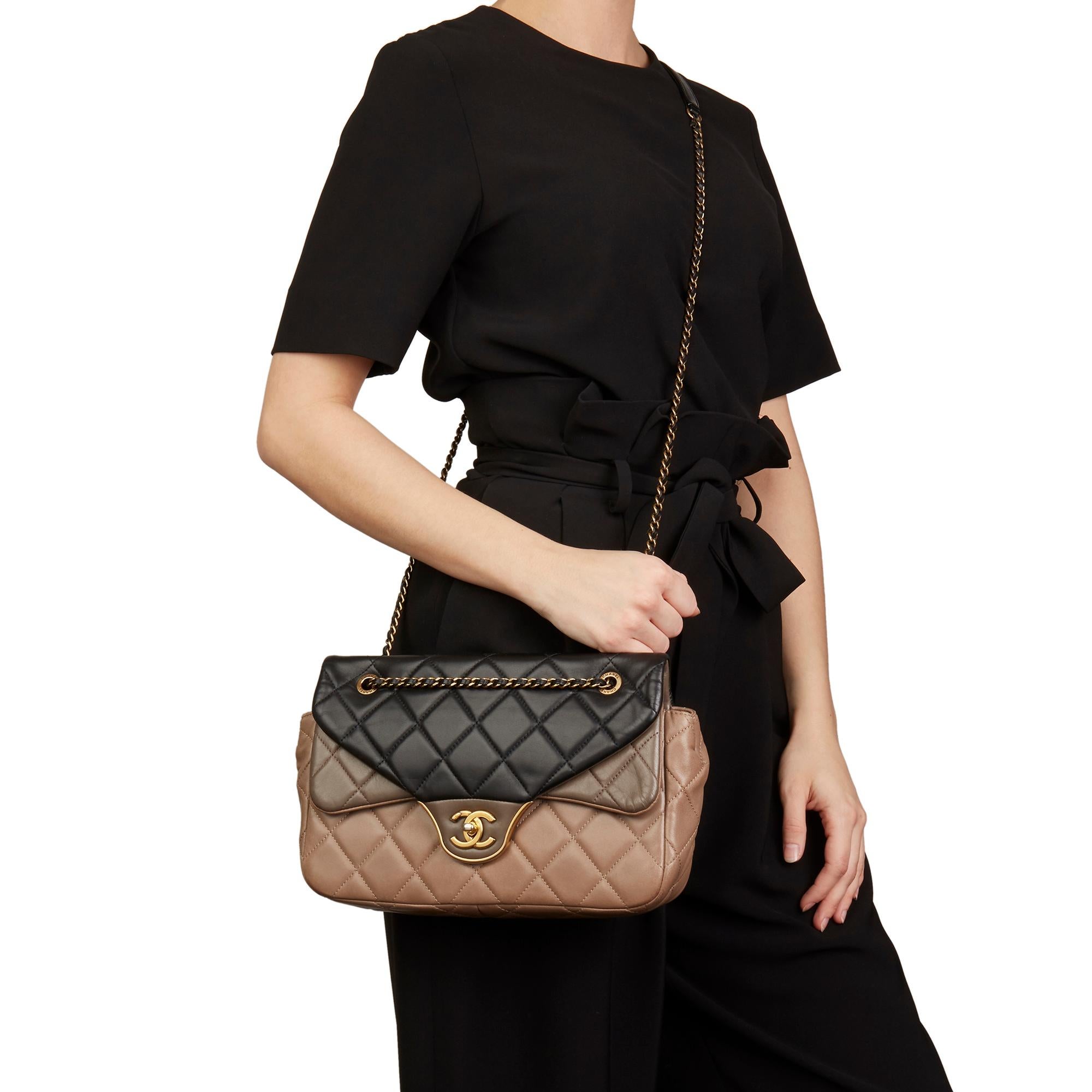 2015 Chanel Black, Brown & Taupe Lambskin Tri-Colour Double Flap Bag 4
