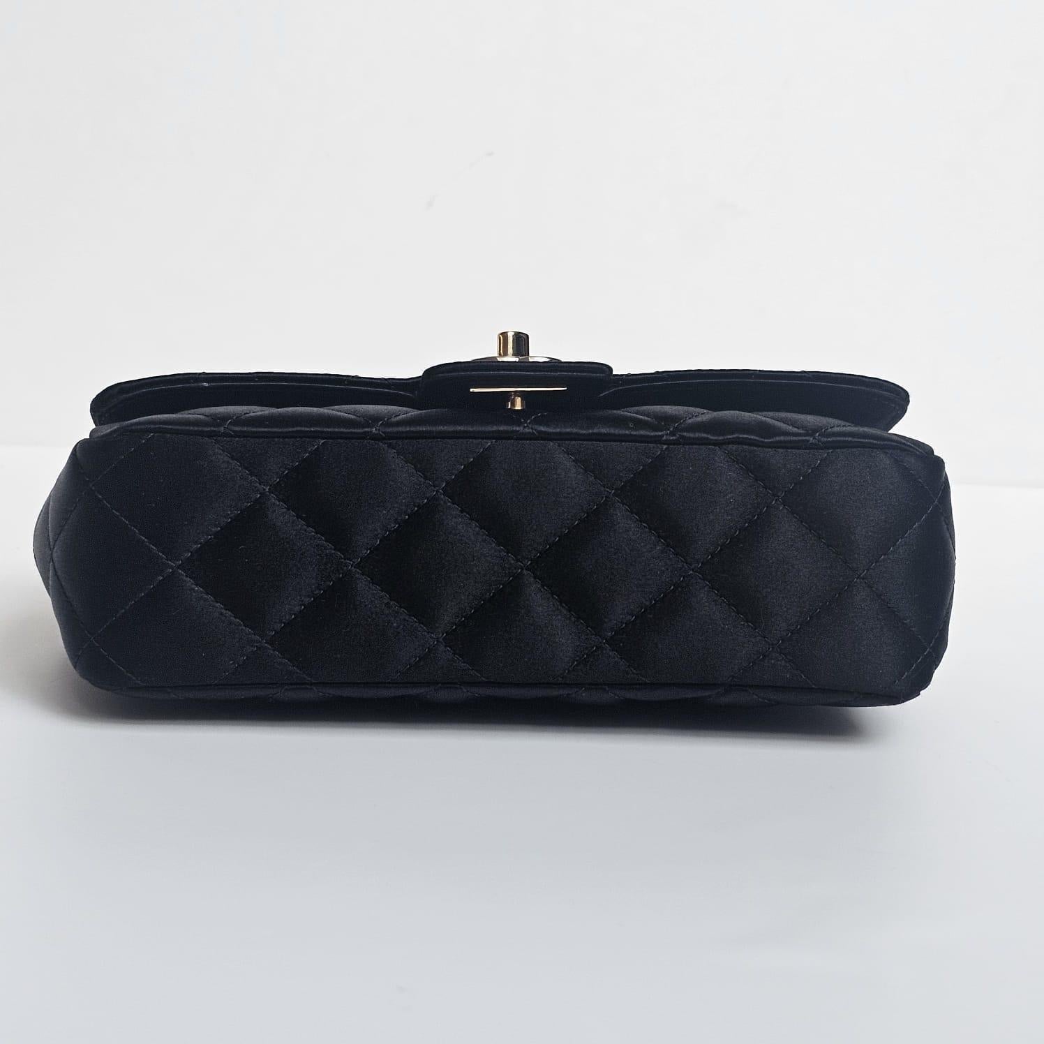 2015 Chanel Black Mini Satin Crossbody Flap Bag For Sale 7