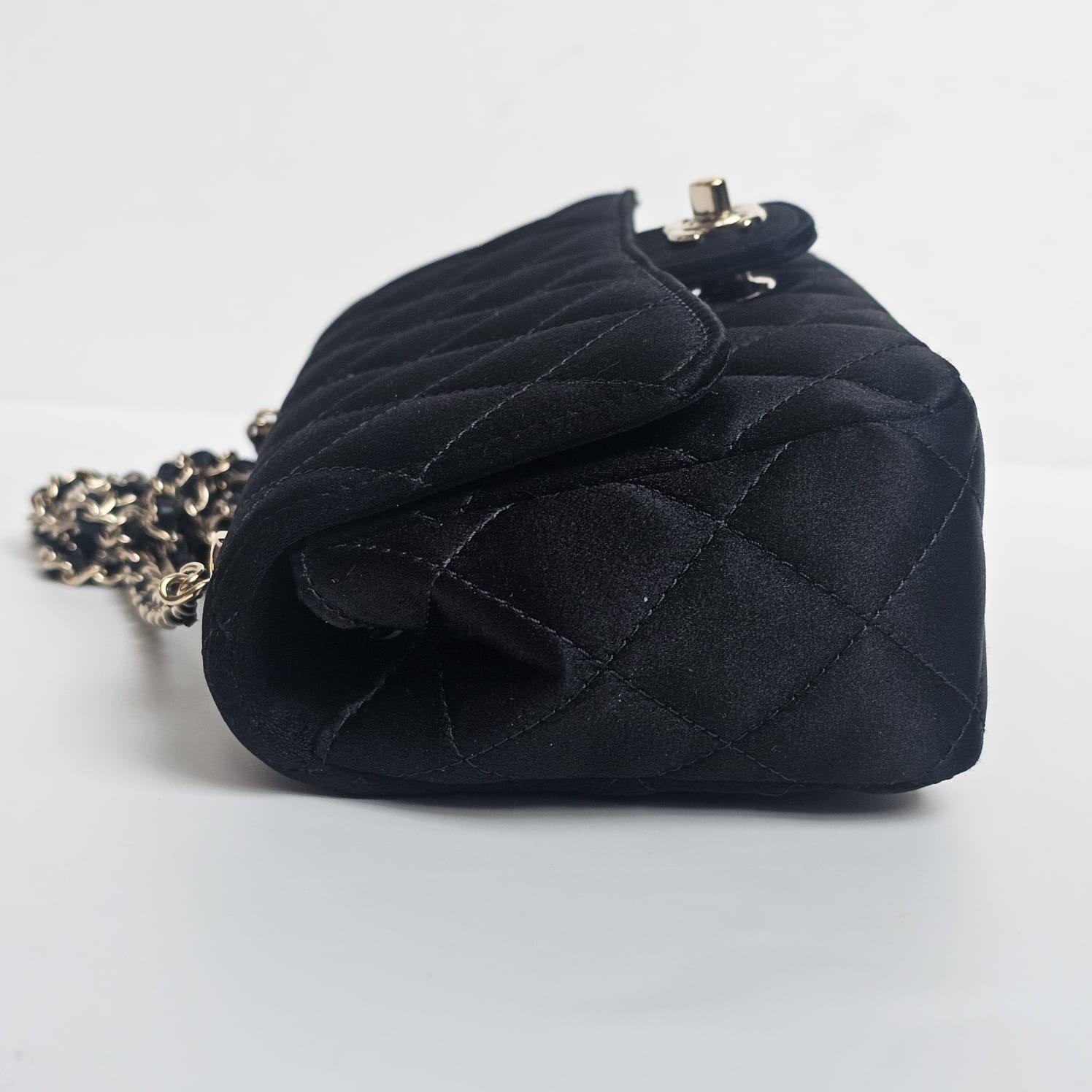2015 Chanel Black Mini Satin Crossbody Flap Bag For Sale 8