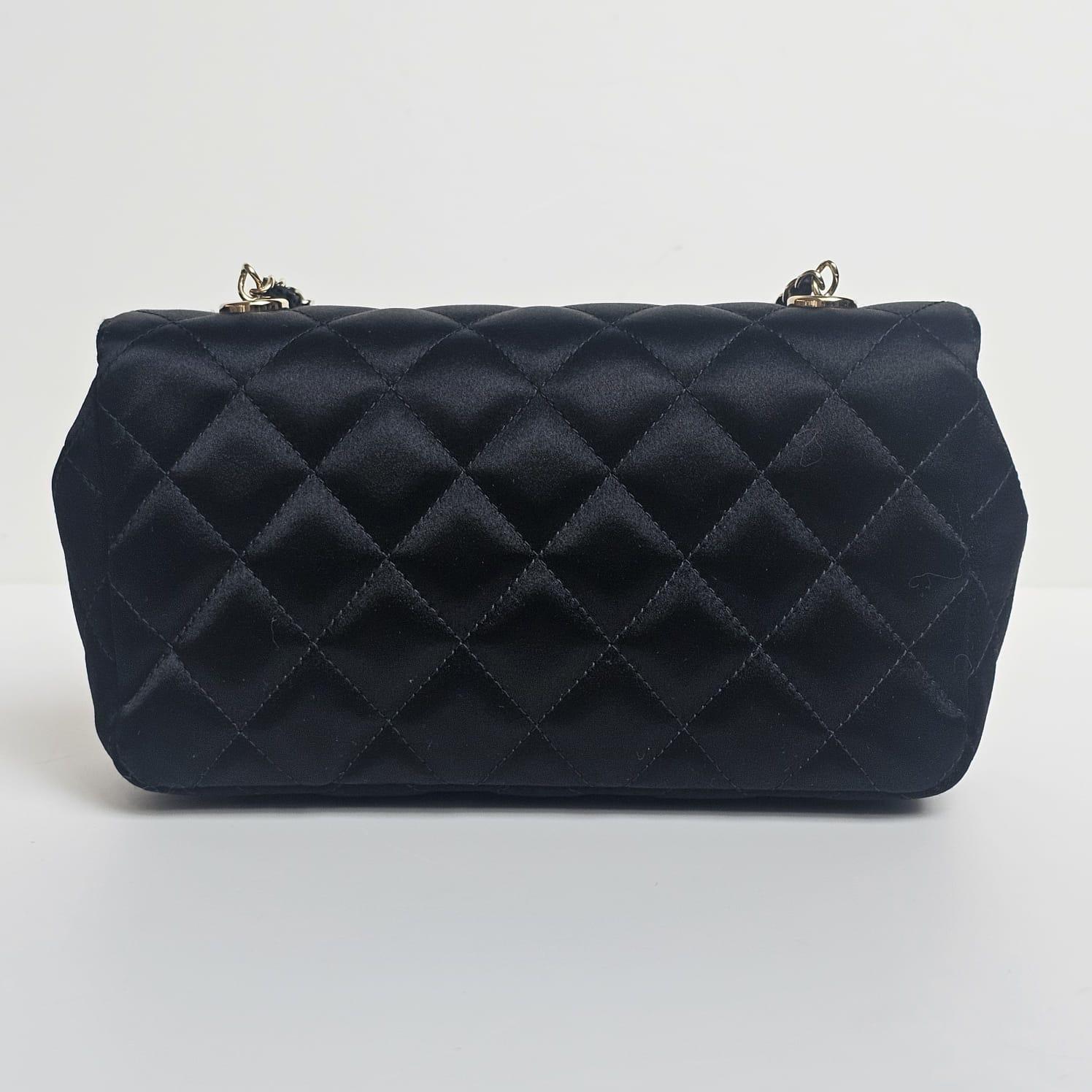 2015 Chanel Black Mini Satin Crossbody Flap Bag For Sale 9