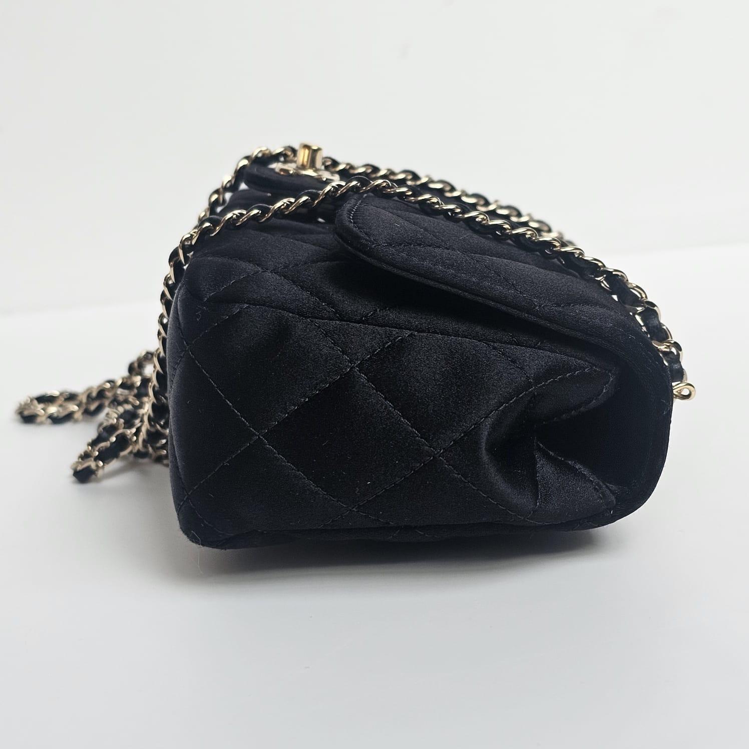 2015 Chanel Black Mini Satin Crossbody Flap Bag For Sale 4