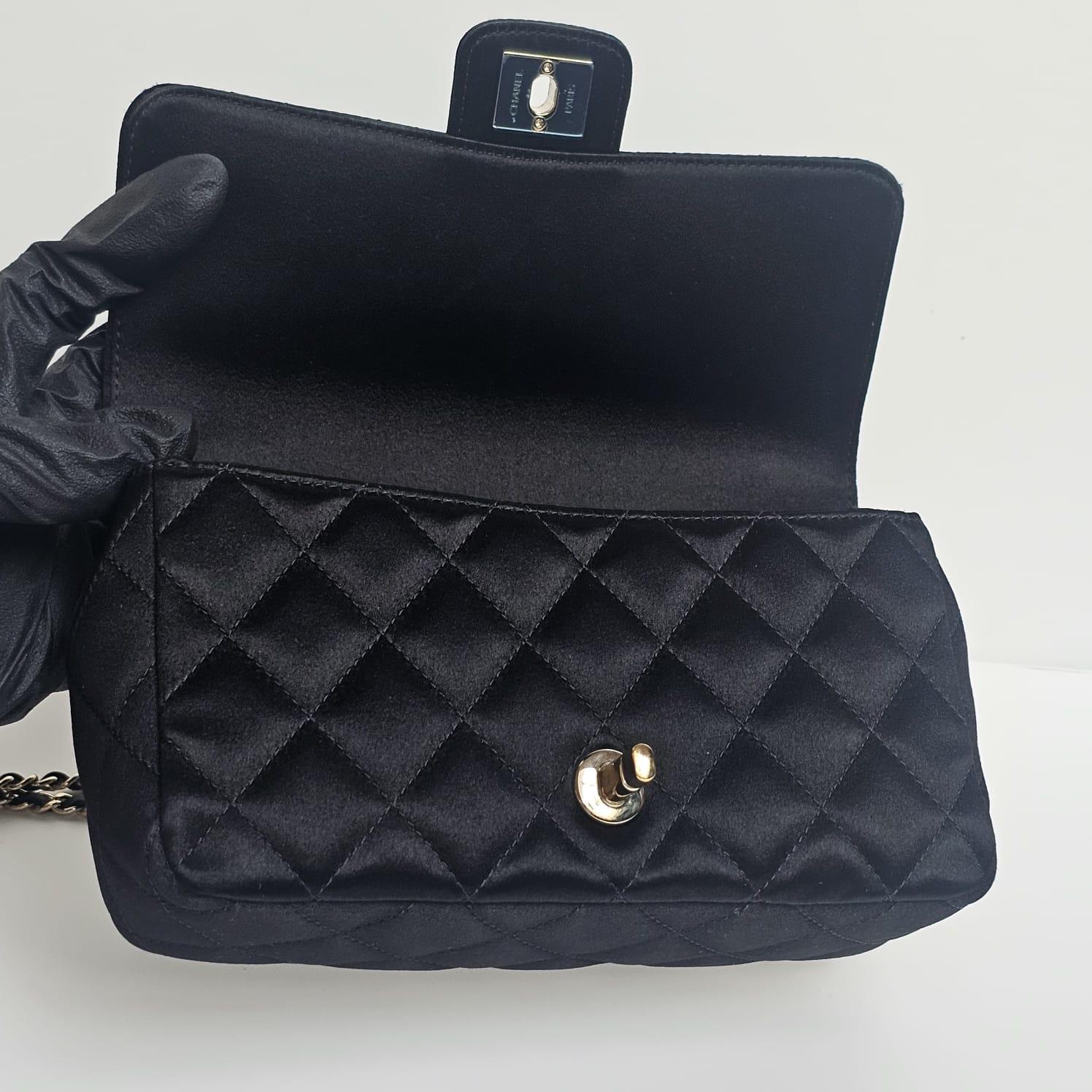 2015 Chanel Black Mini Satin Crossbody Flap Bag For Sale 5