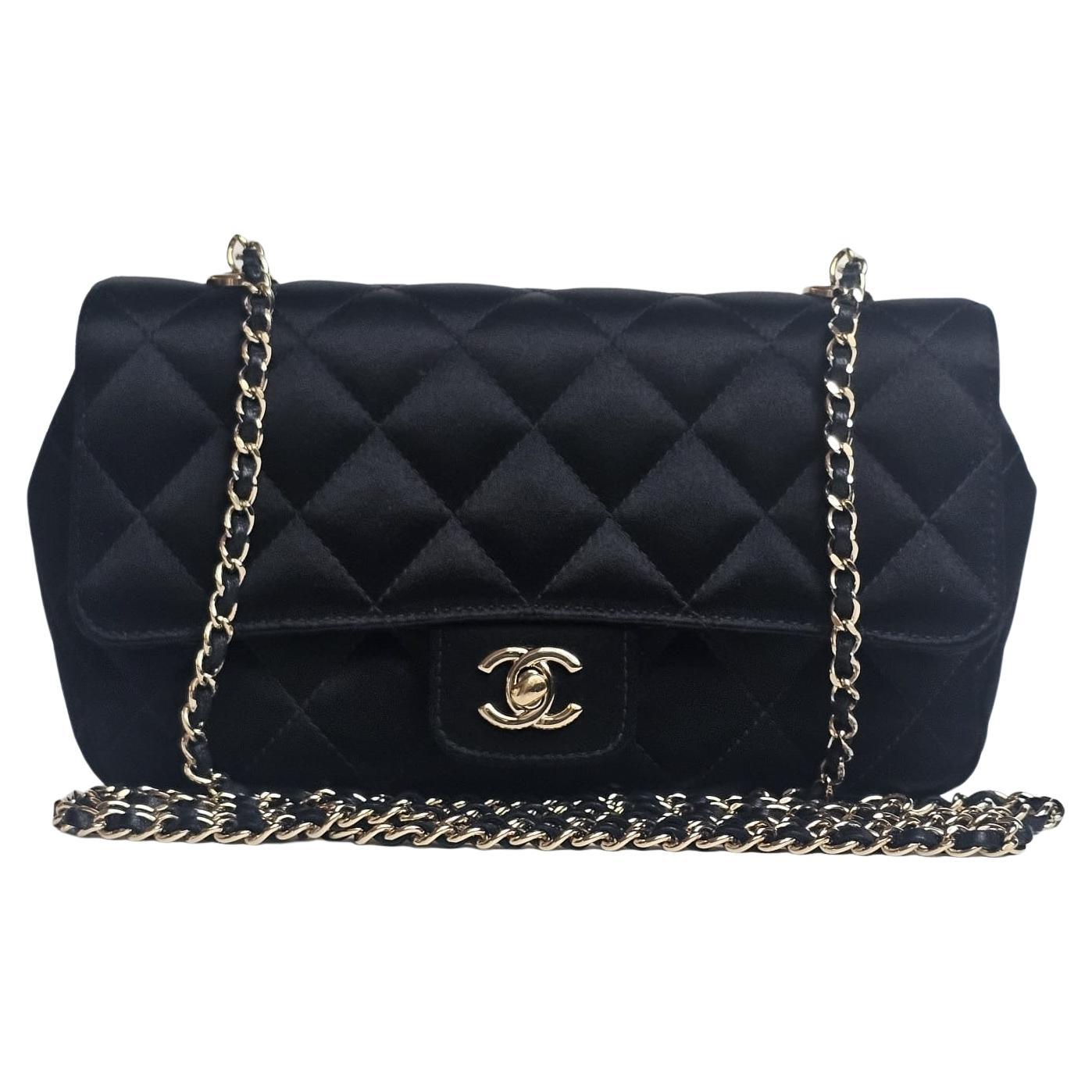 2015 Chanel Black Mini Satin Crossbody Flap Bag For Sale