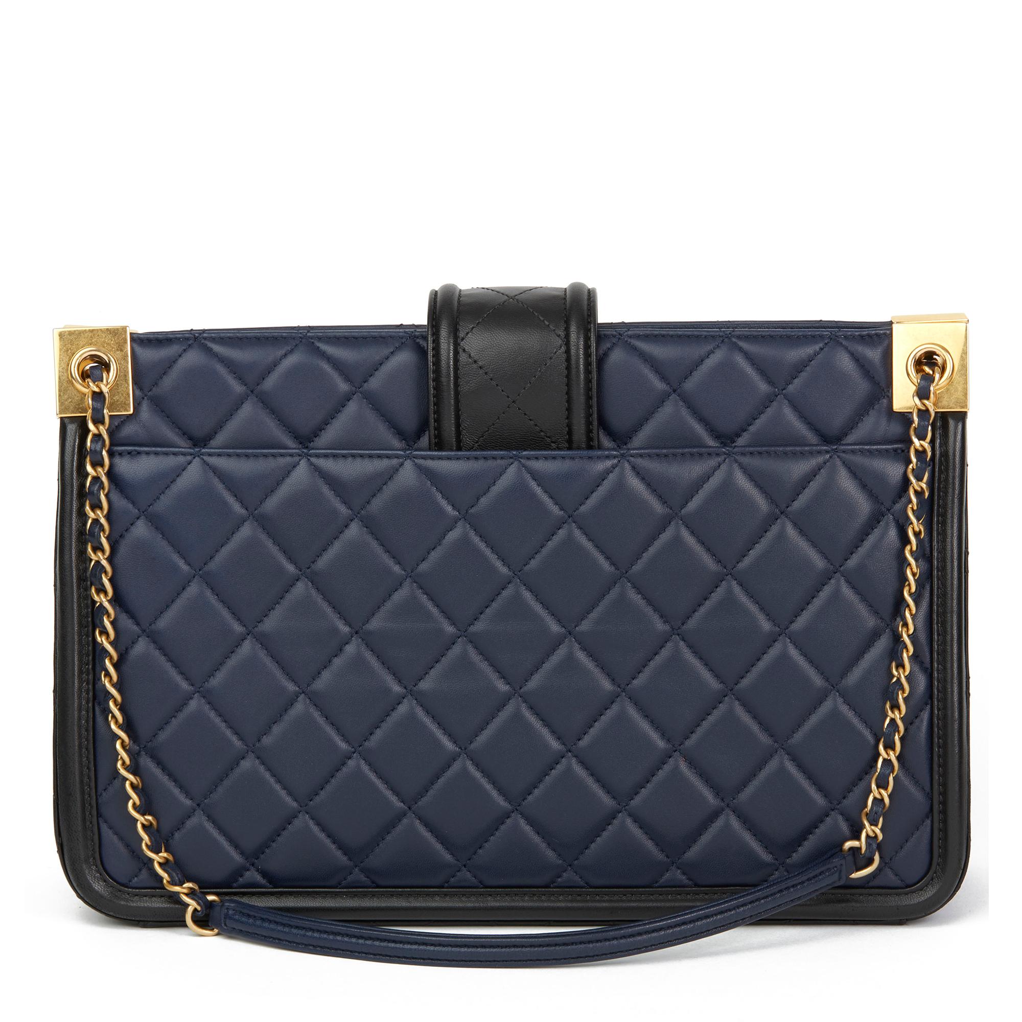 Women's 2015 Chanel Black & Navy Quilted Lambskin Large Shopping Tote