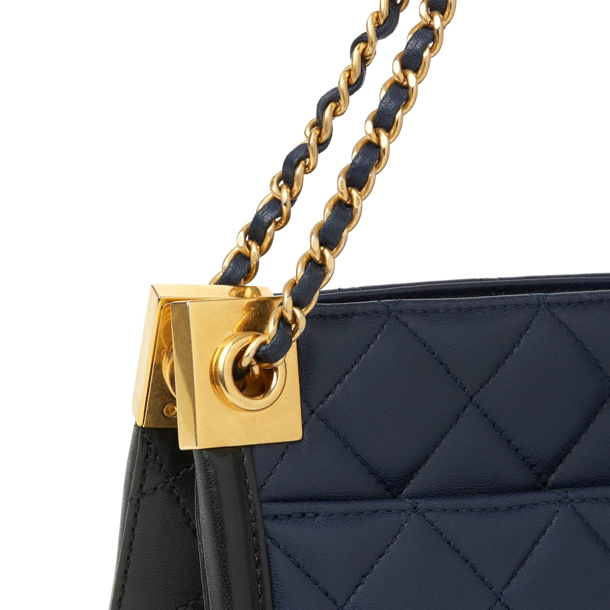 2015 Chanel Black & Navy Quilted Lambskin Large Shopping Tote 3