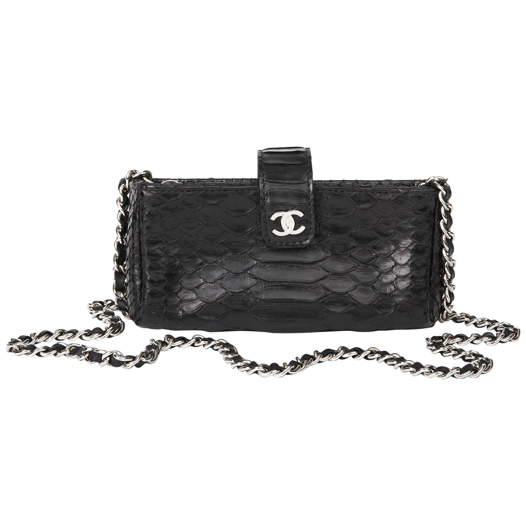 2015 Chanel Black Python Leather Pouch-on-Chain POC