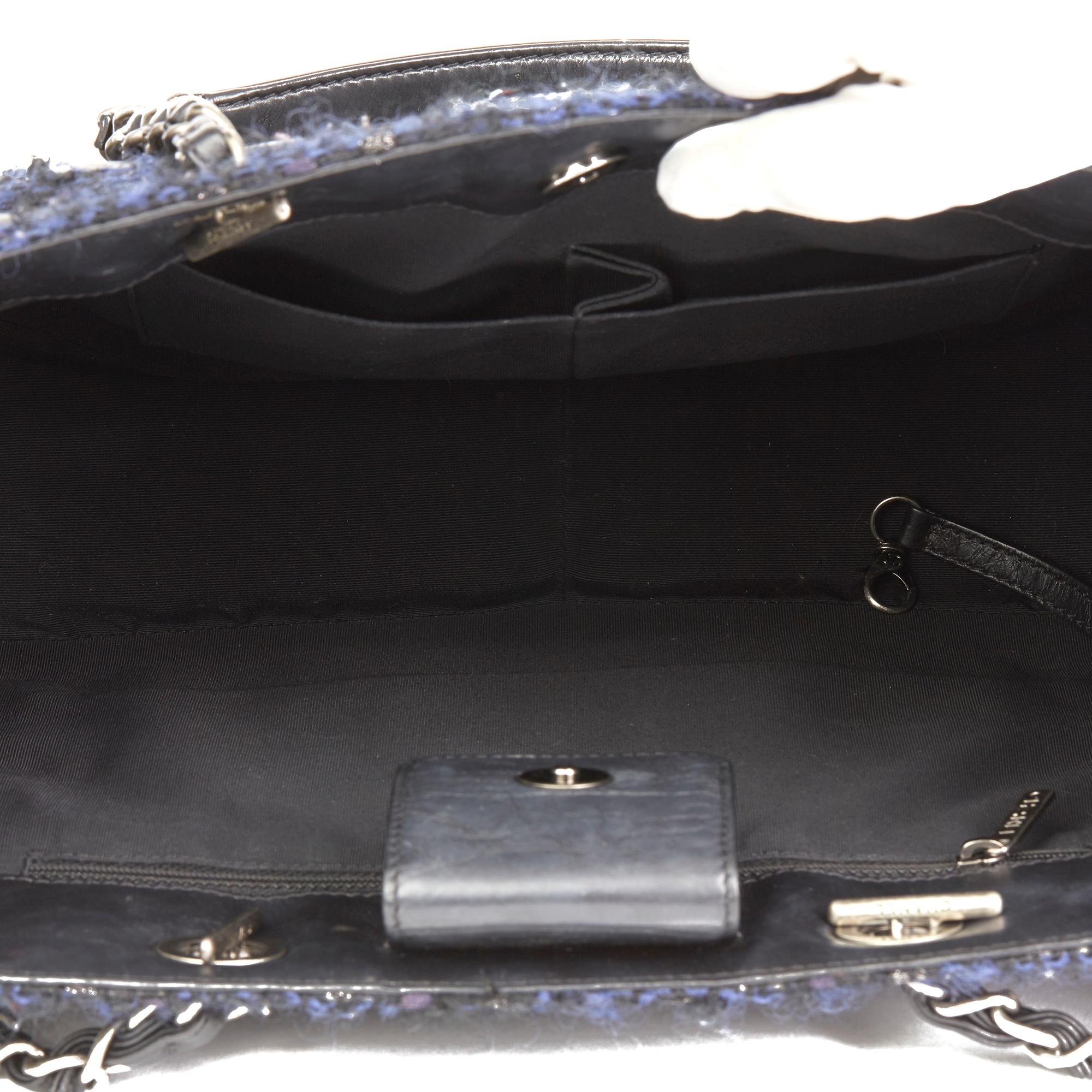 2015 Chanel Black Quilted Aged Quilted Calfskin & Navy Tweed Grand Shopping Tote 6