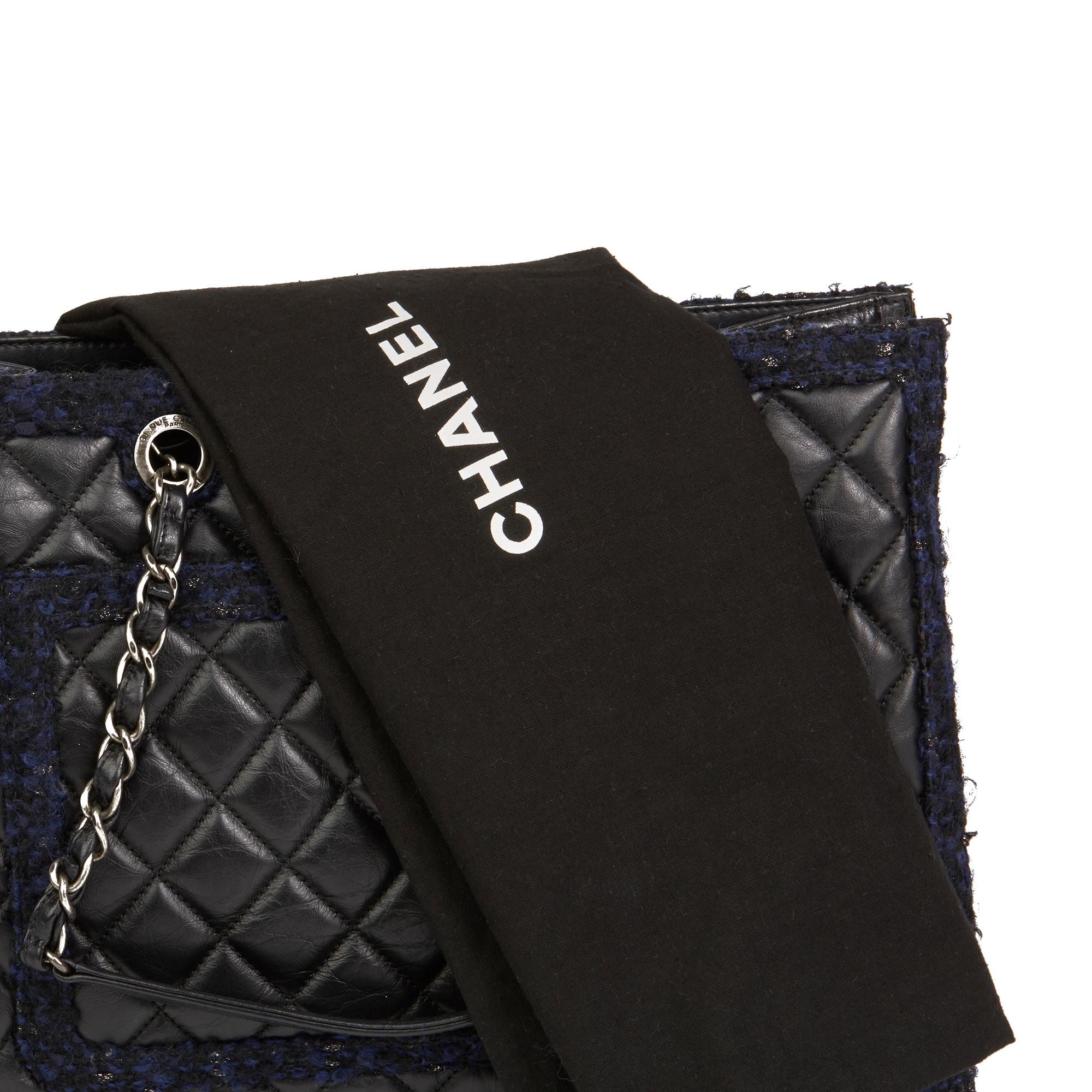 2015 Chanel Black Quilted Aged Quilted Calfskin & Navy Tweed Grand Shopping Tote 7