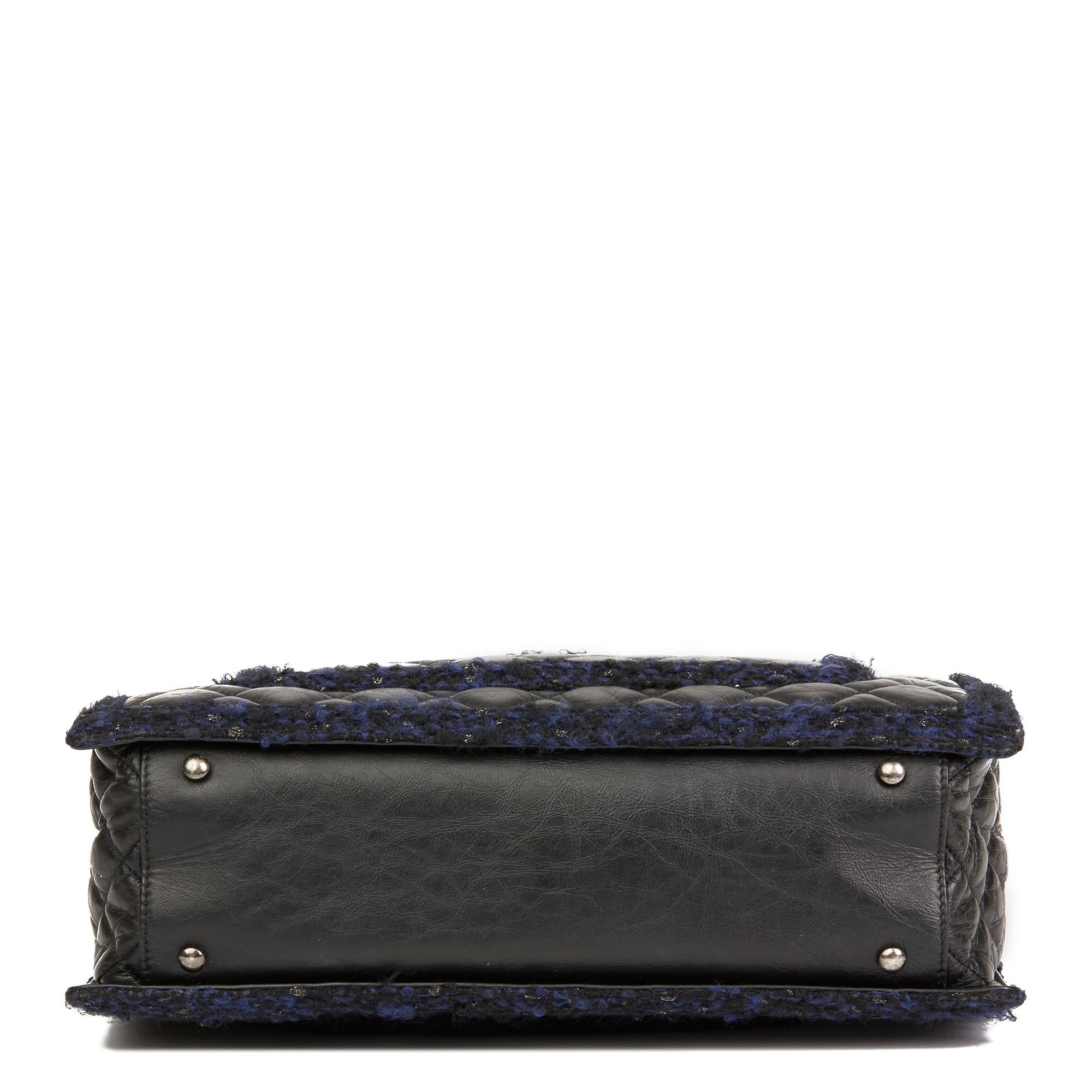 2015 Chanel Black Quilted Aged Quilted Calfskin & Navy Tweed Grand Shopping Tote 1