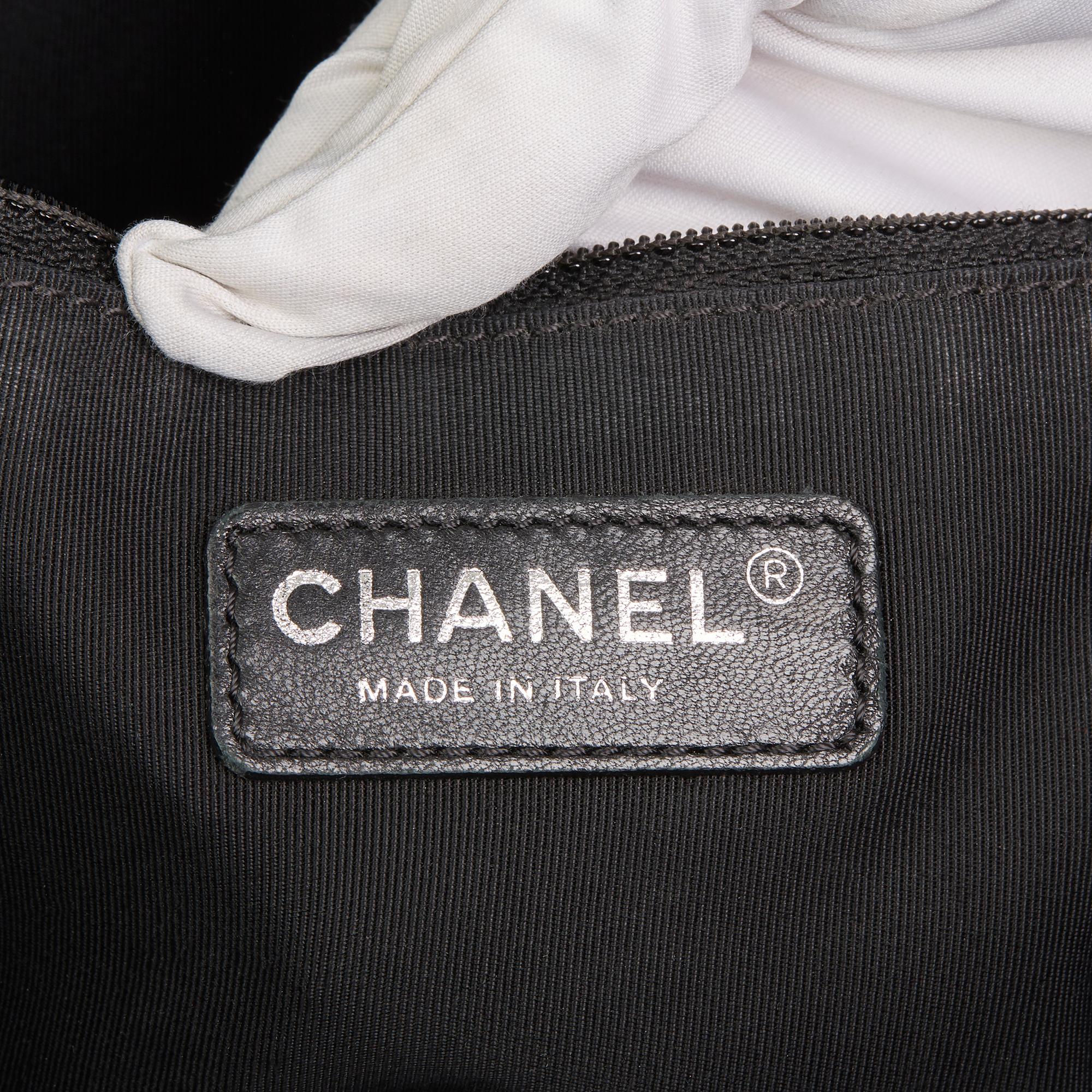 2015 Chanel Black Quilted Aged Quilted Calfskin & Navy Tweed Grand Shopping Tote 4