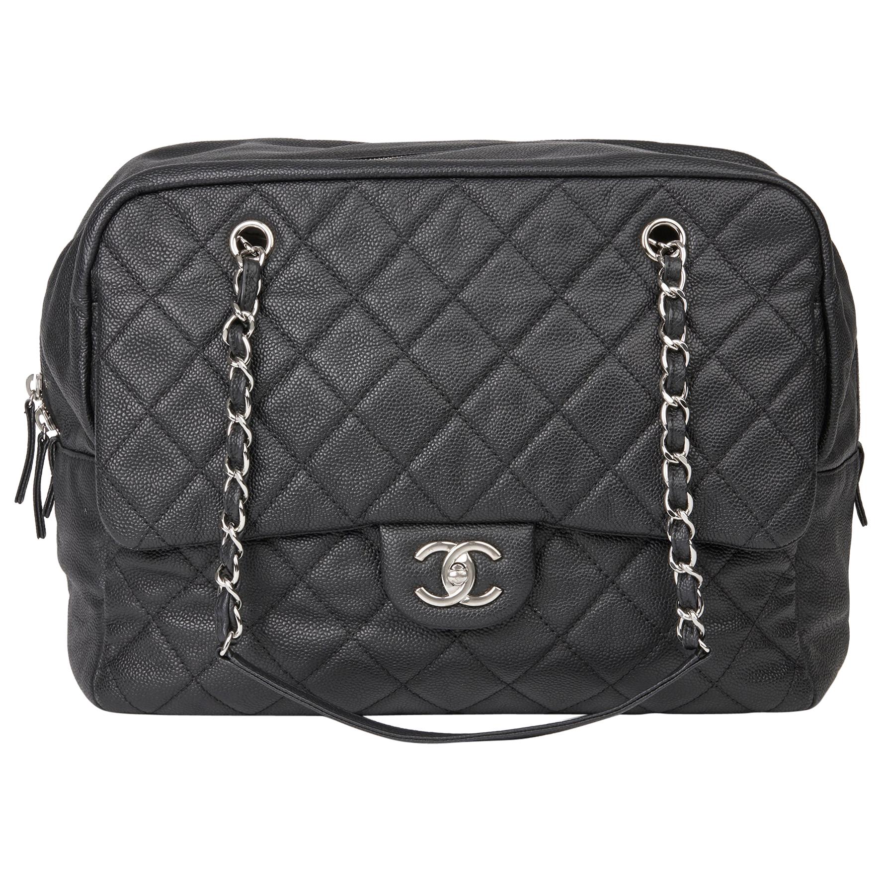 2015 Chanel Black Quilted Caviar Leather Jumbo Classic Camera Bag at ...