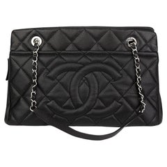 2015 Chanel Black Quilted Caviar Leather Timeless Shoulder Tote