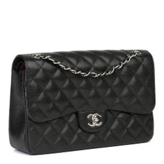 2015 Chanel schwarz gesteppt Kaviar Leder Vintage Jumbo Classic Double Flap Tasche