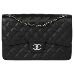 2015 Chanel schwarz gesteppt Kaviar Leder Vintage Jumbo Classic Double Flap Tasche