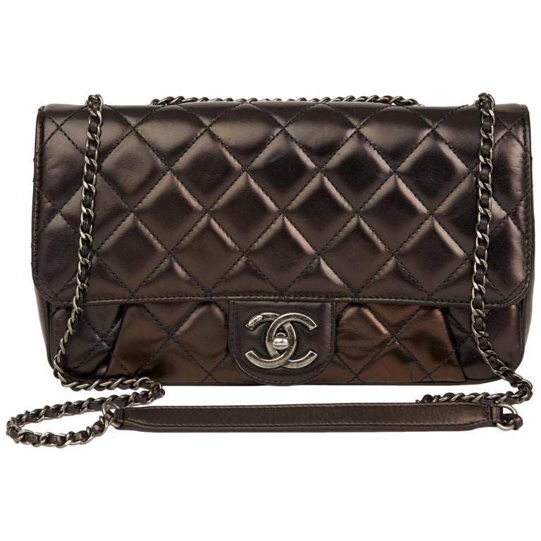 2015 Chanel Black Quilted Iridescent Calfskin Leather Classic Single Flap  Bag at 1stDibs
