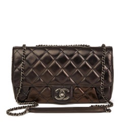 2015 Chanel Black Quilted Iridescent Calfskin Leather Classic Single Flap Bag