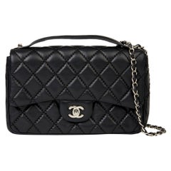 2015 Chanel Schwarz gesteppt Lammfell Medium Easy Carry Klappe Tasche