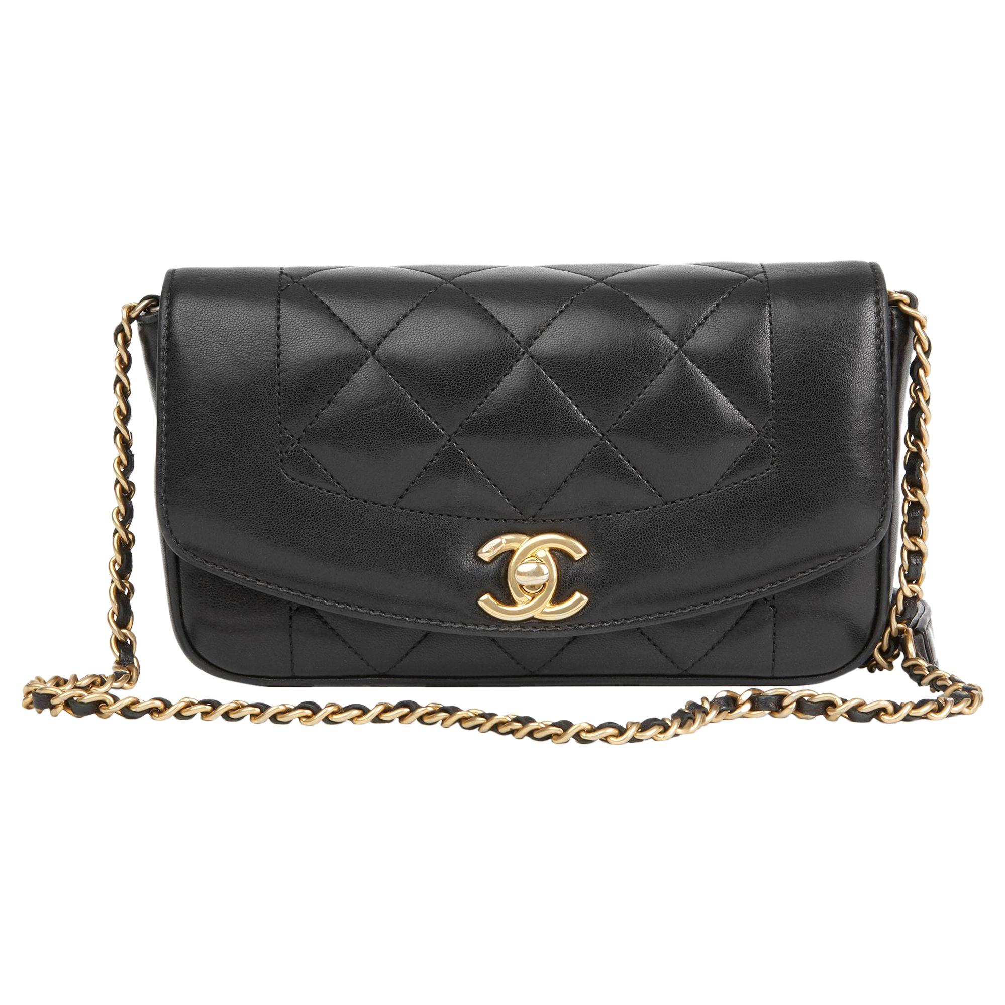 2015 Chanel Black Quilted Lambskin Mini Reissue Diana Classic Single Flap  Bag