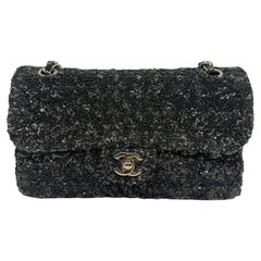 2015 Chanel Black Sequin Medium Single Classic Flap Bag