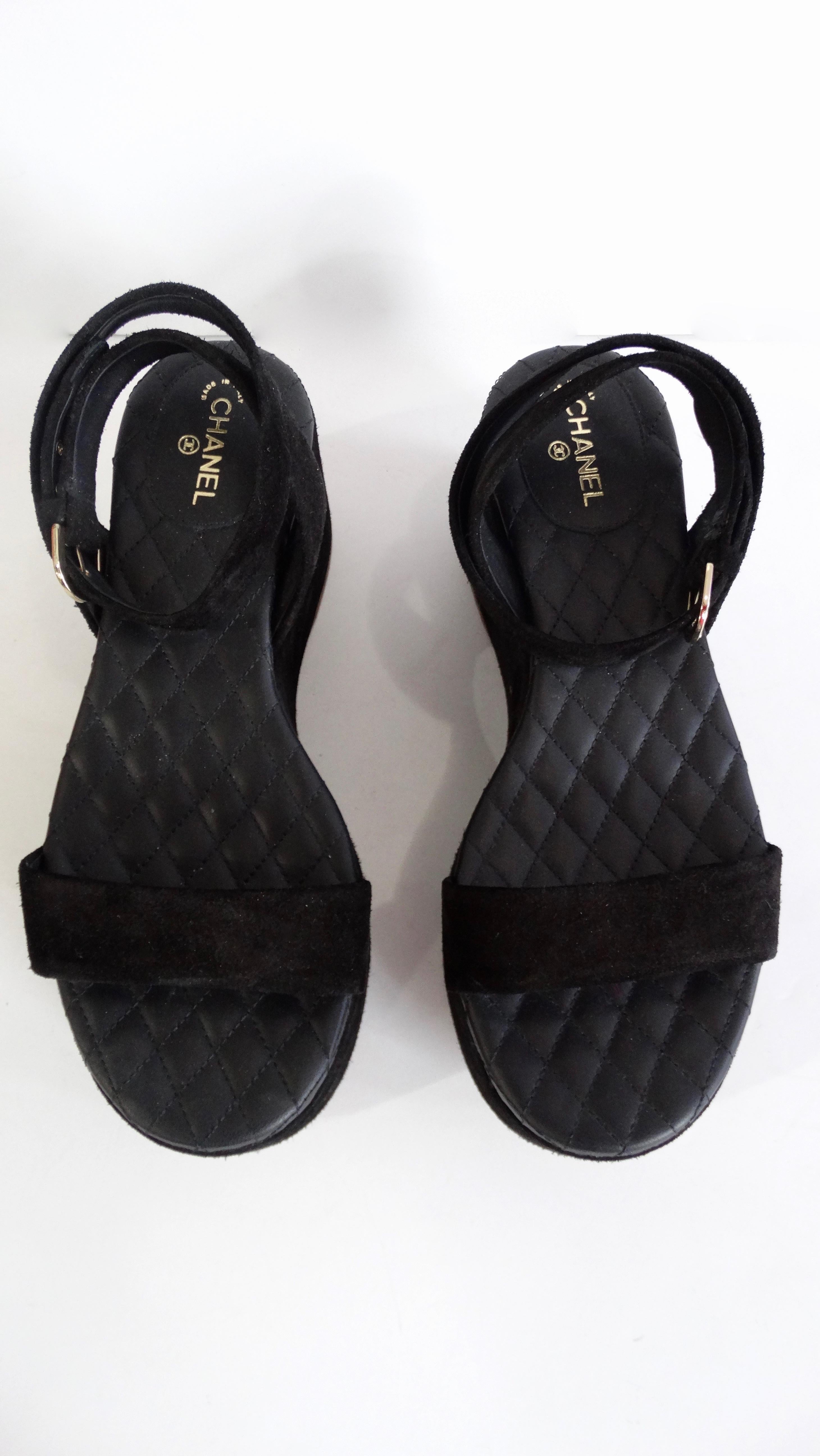 Women's or Men's Chanel 2015 Black Suede Platform Sandals 