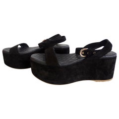 Chanel 2015 Black Suede Platform Sandals 