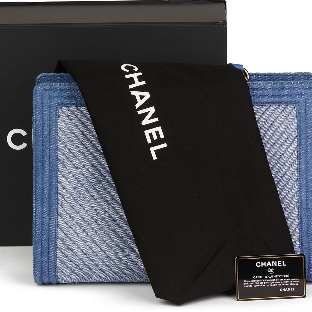 2015 Chanel Blue Chevron Quilted Denim Le Boy Tote 5