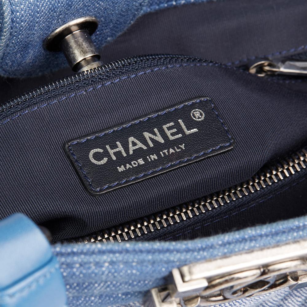 2015 Chanel Blue Chevron Quilted Denim Le Boy Tote 2