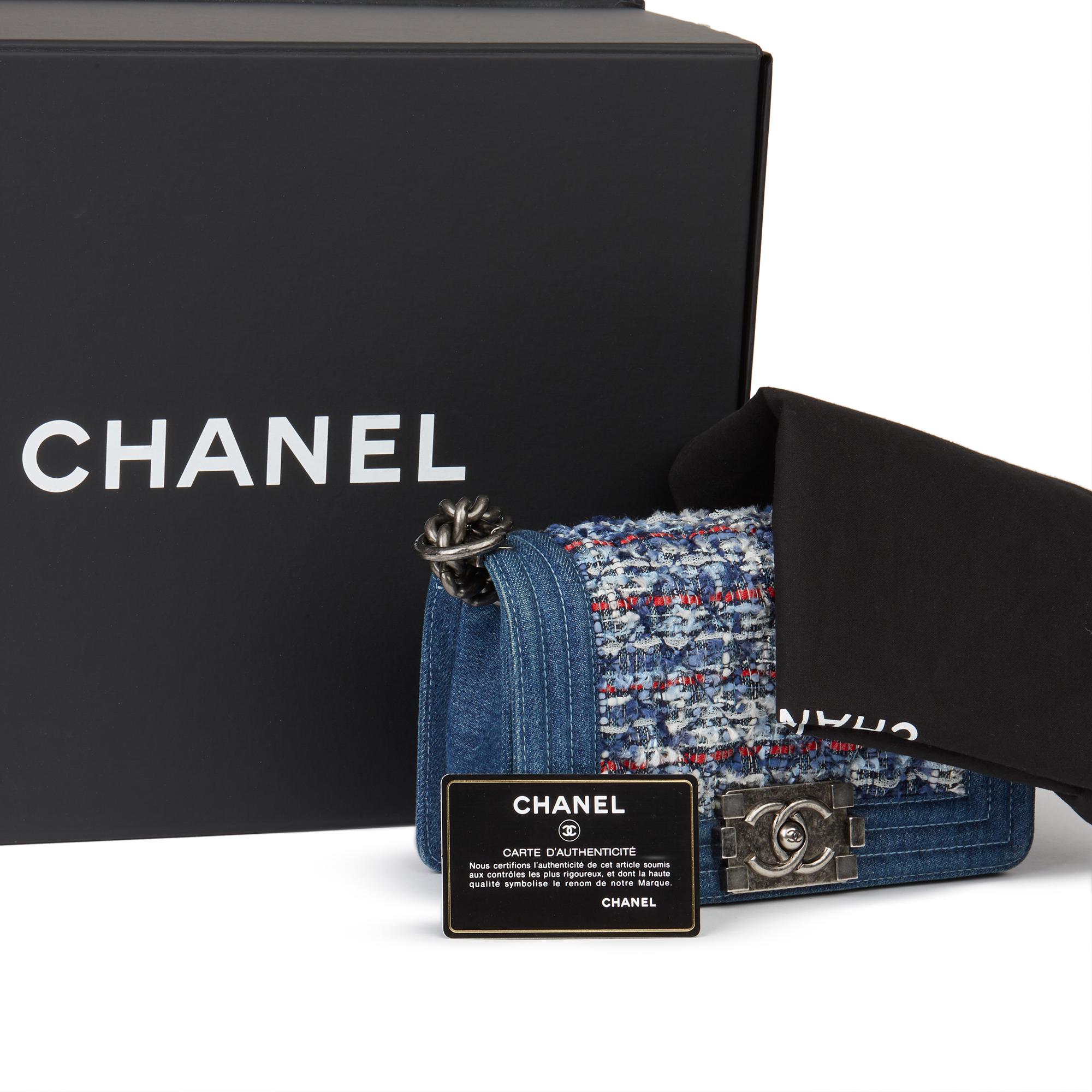 2014 Chanel Blue Denim & Multicolour Quilted Tweed Fabric Small Le Boy 6