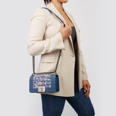 2014 Chanel Blue Denim & Multicolour Quilted Tweed Fabric Small Le Boy